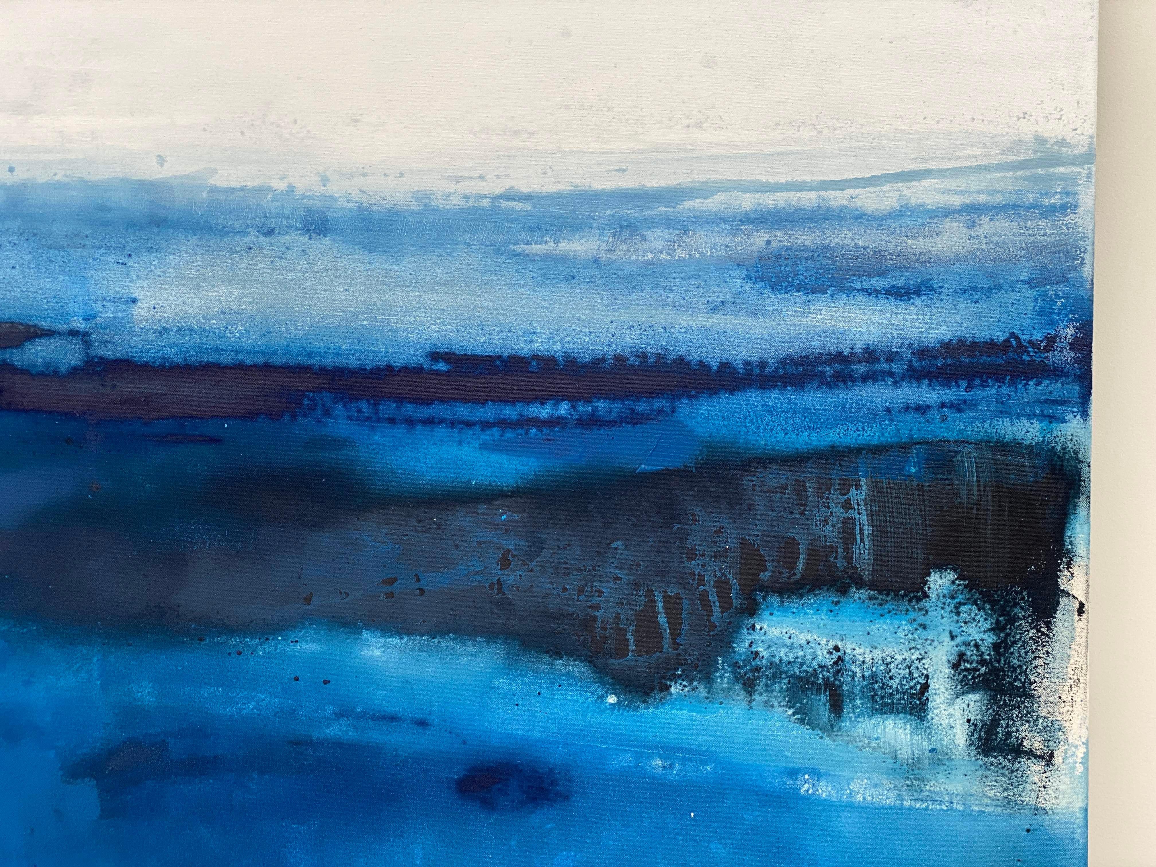 Large ocean abstract impressionist landscape water sky cloud cobalt blue white  For Sale 3