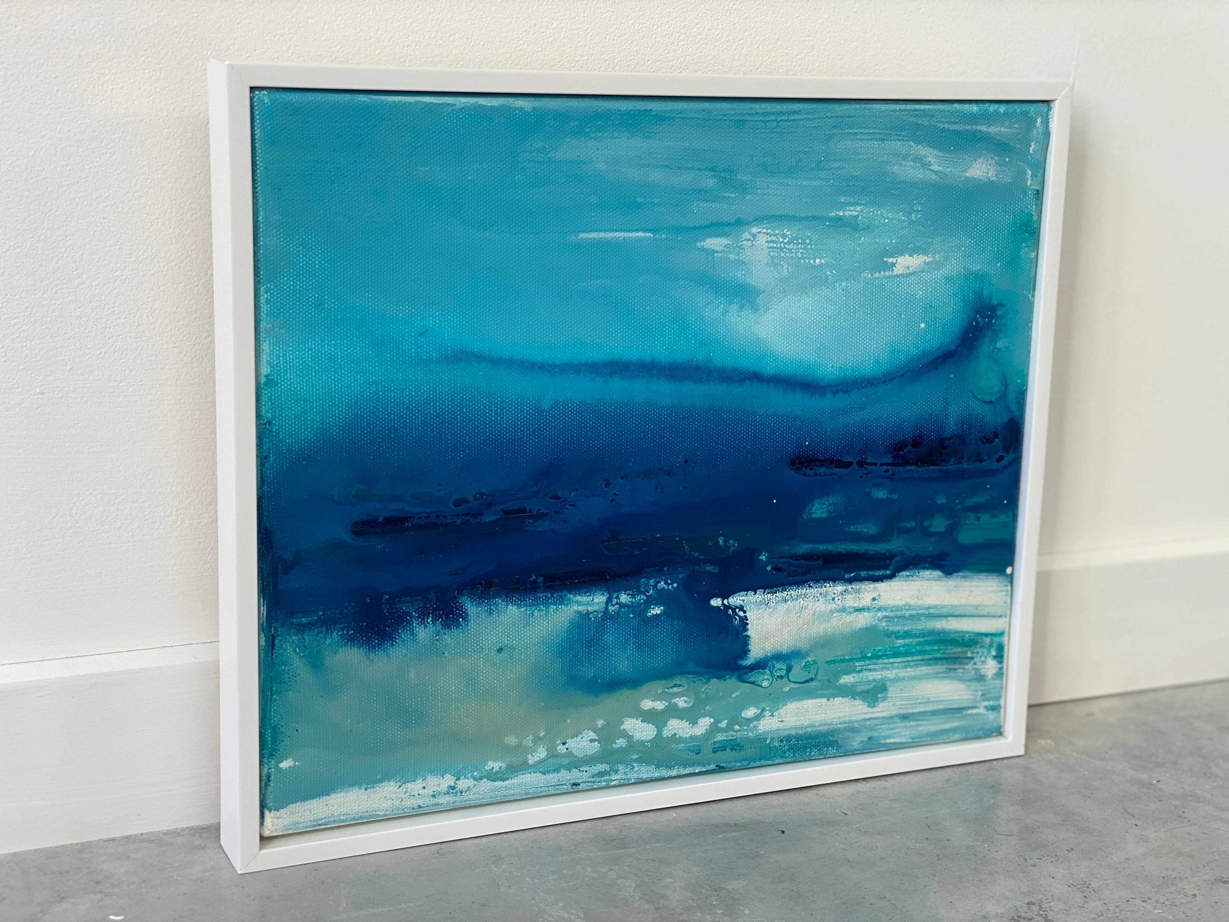 Lets Escape View no1  original framed abstract impressionist oceanscape blue - Abstract Expressionist Painting by Kathleen Rhee