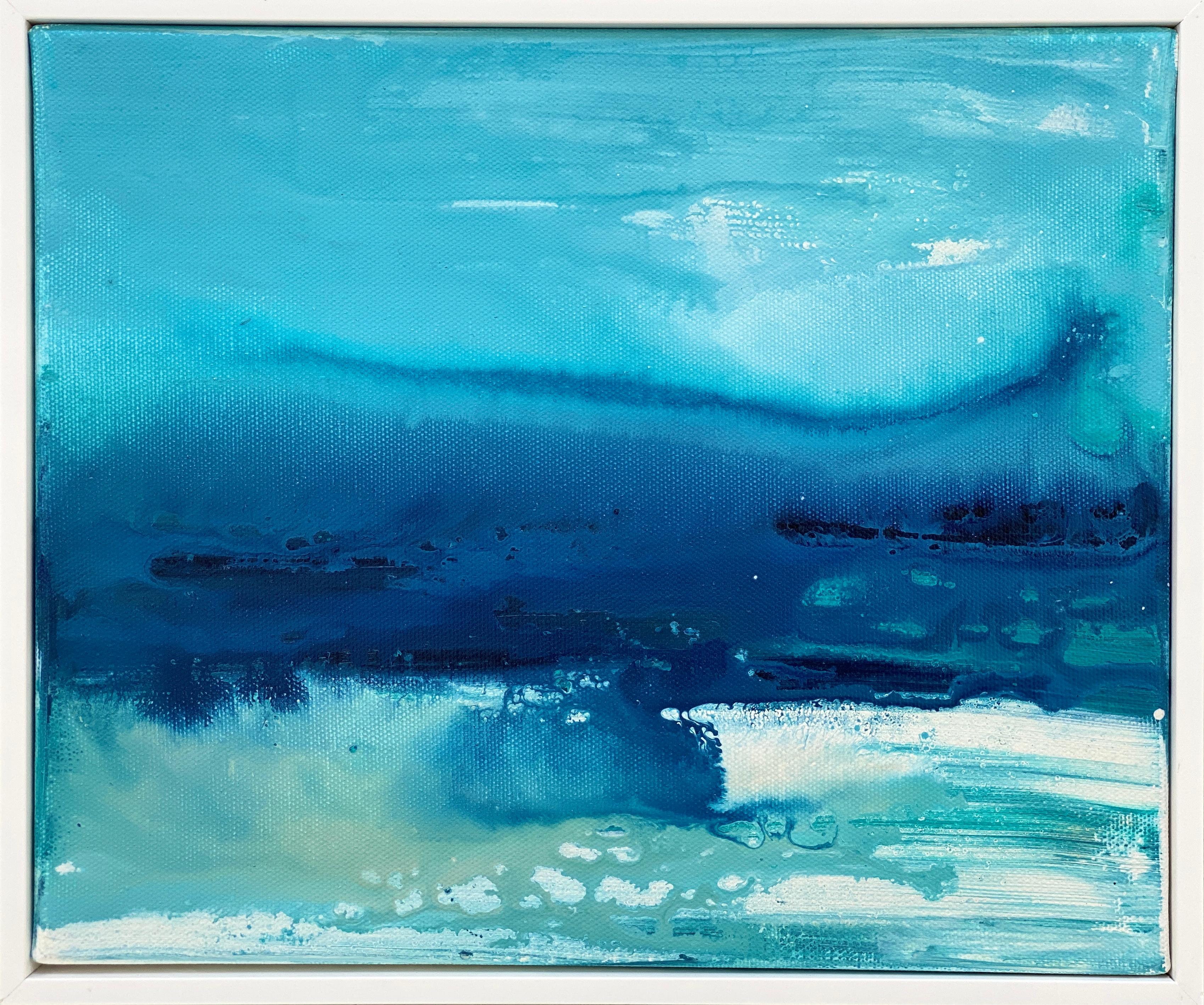 Landscape Painting Kathleen Rhee - Lets Escape View no1  Paysage océanique abstrait impressionniste original encadré bleu