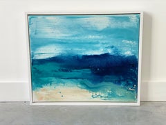 Lets Escape View no2  original framed abstract impressionist oceanscape blue