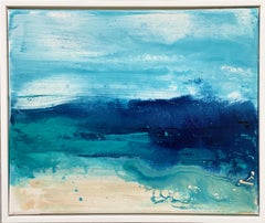 Lets Escape View no2  original framed abstract impressionist oceanscape blue
