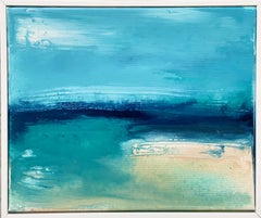 Lets Escape View no3 original framed abstract impressionist oceanscape blue