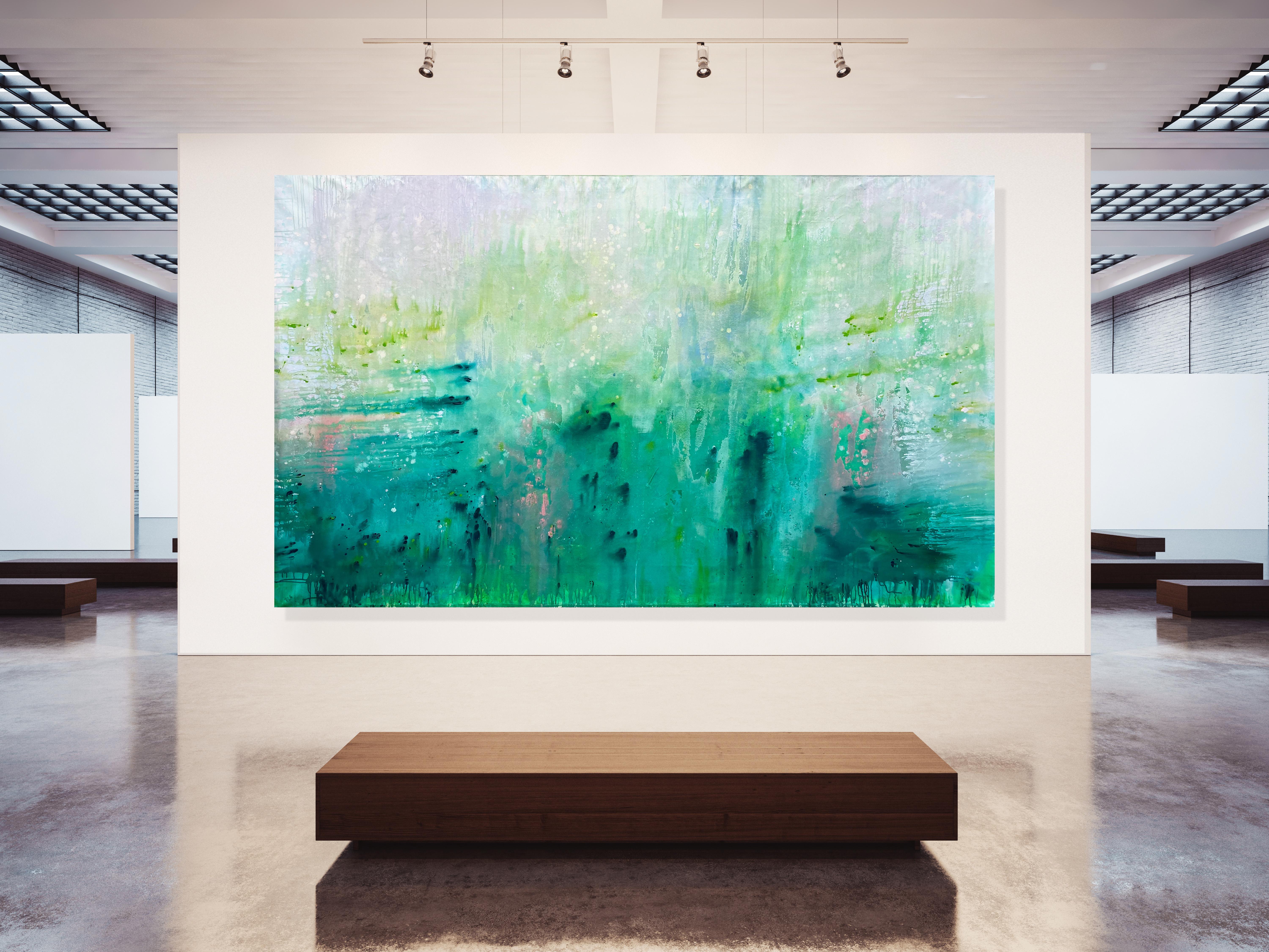 Love You More Than Life large statement art original abstract painting green - Blue Abstract Painting by Kathleen Rhee