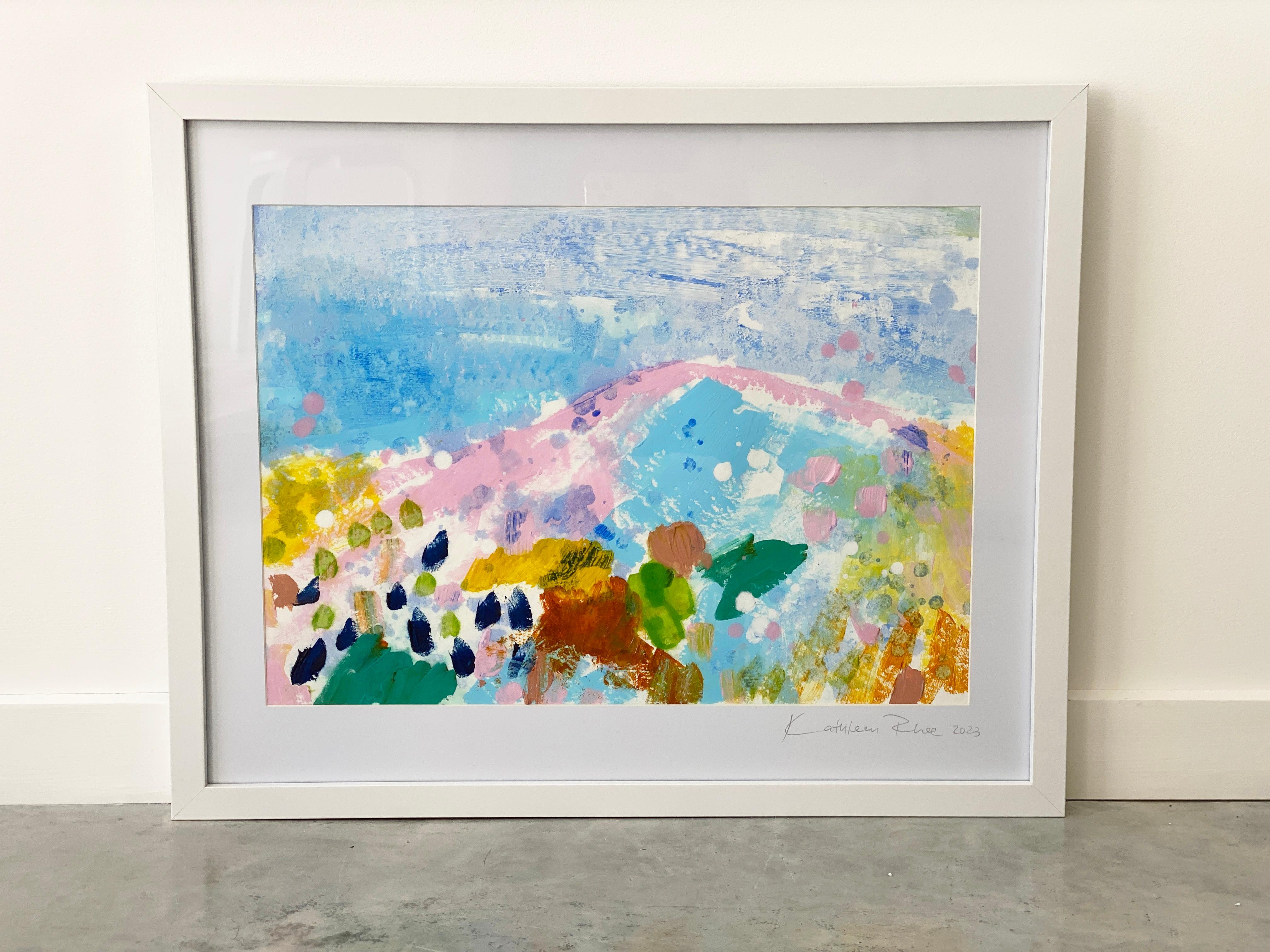 Matisse Mountains no1 abstract landscape pastel fine art paper white framed - Painting by Kathleen Rhee