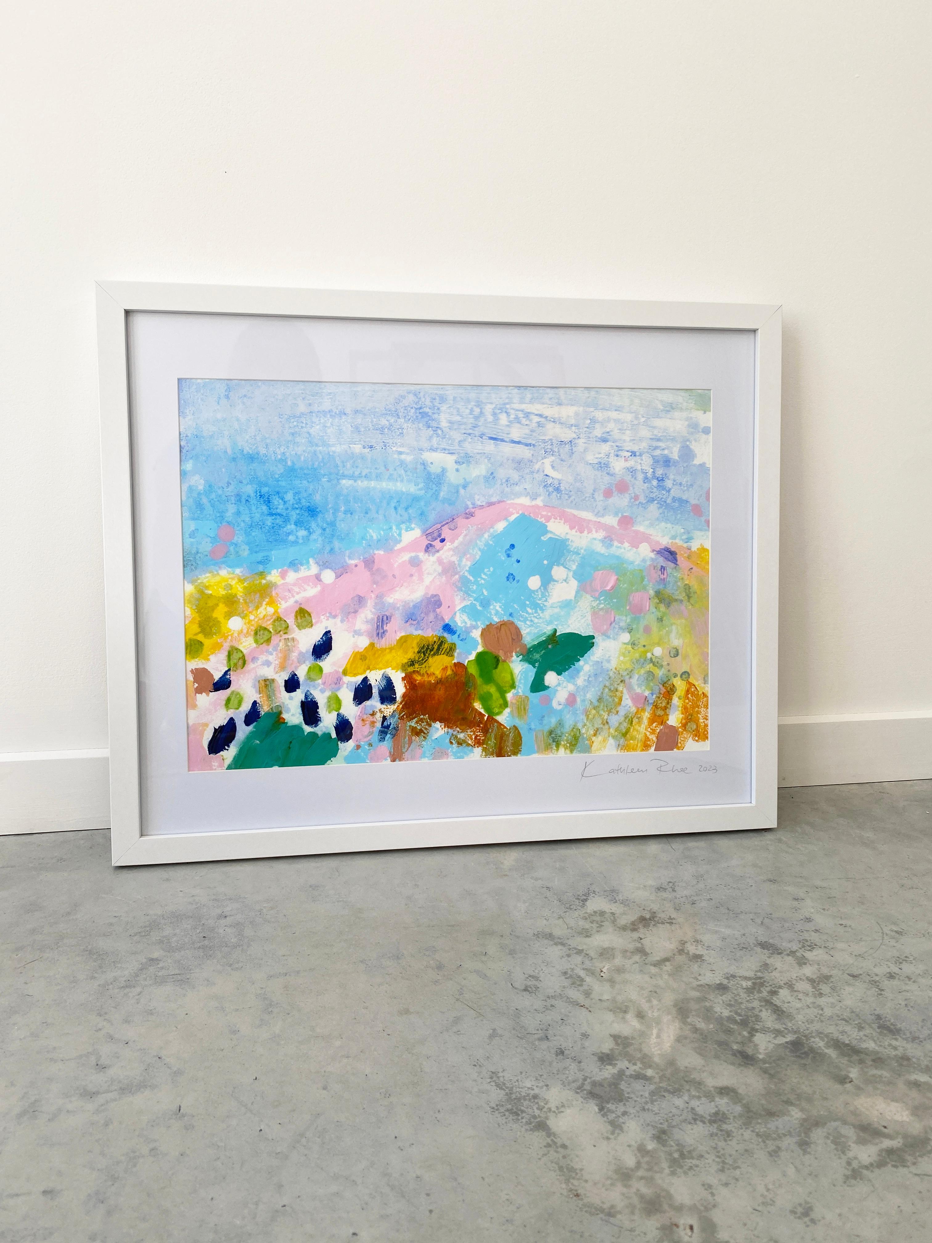 Matisse Mountains no1 abstract landscape pastel fine art paper white framed - Abstract Impressionist Painting by Kathleen Rhee