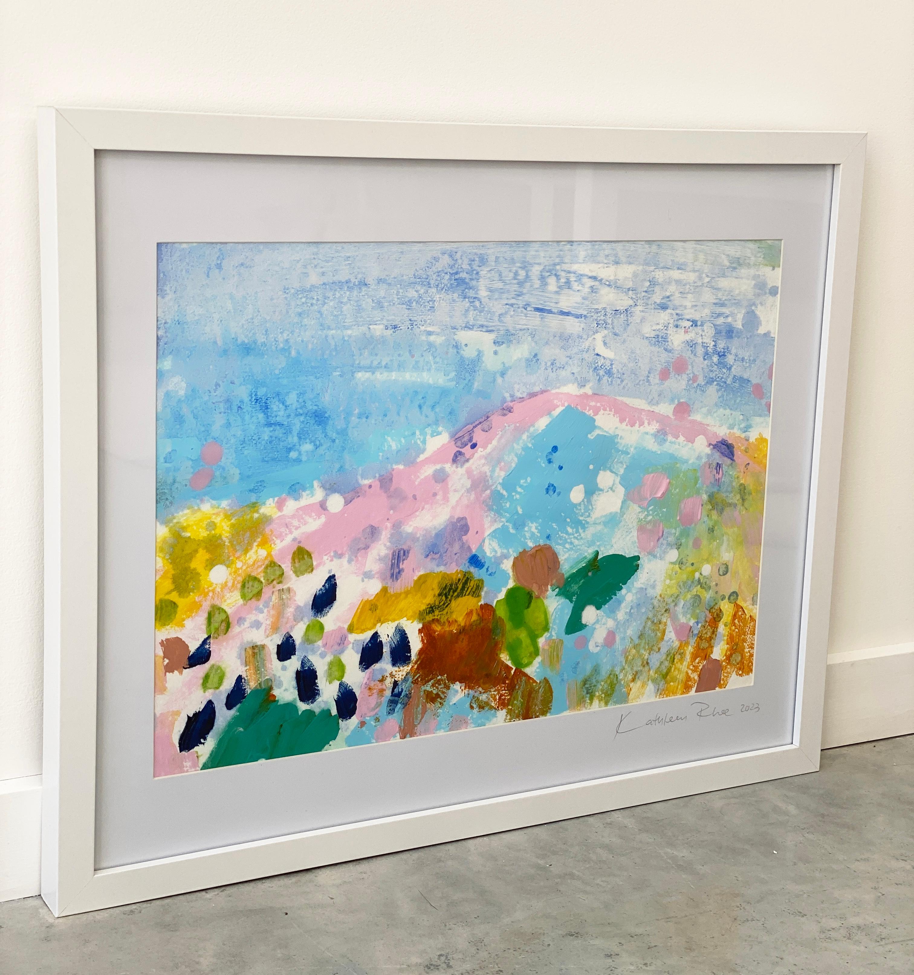 Matisse Mountains no1 Abstrakte Landschaft Pastell Fine Art Papier Weiß gerahmt im Angebot 3