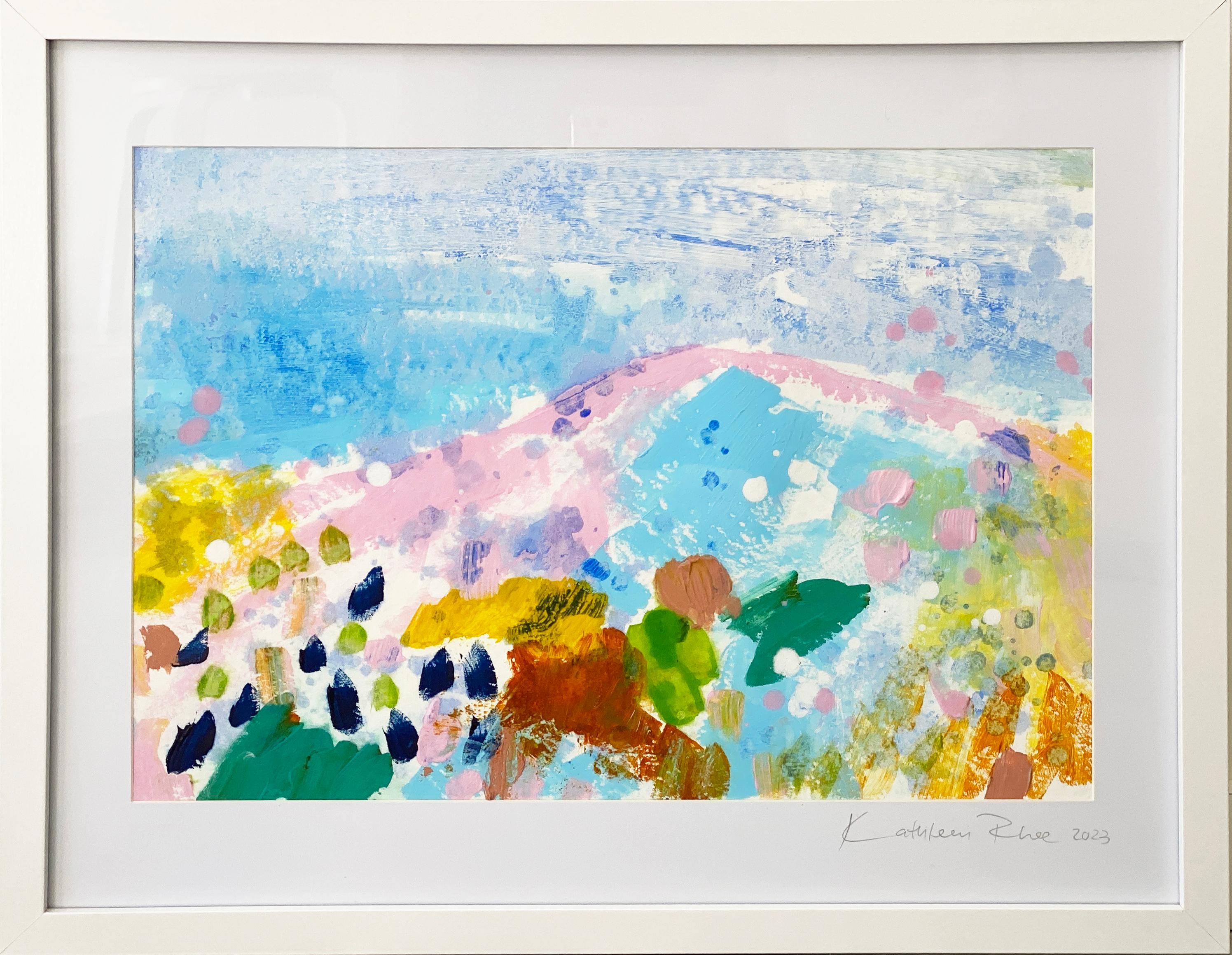 Kathleen Rhee Landscape Painting - Matisse Mountains no1 abstract landscape pastel fine art paper white framed
