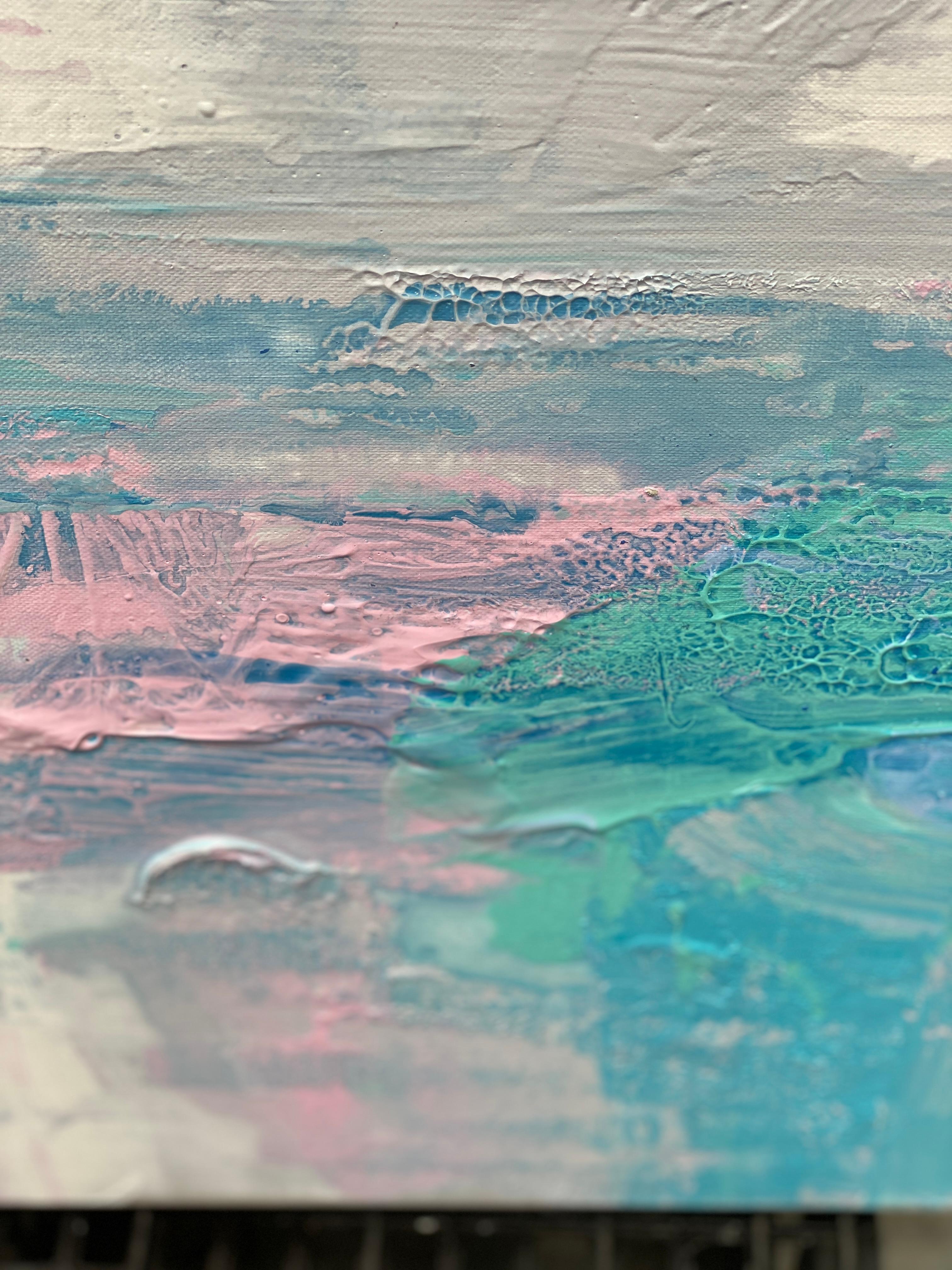 Memories Monet  abstract impressionist landscape pond pastel green For Sale 3