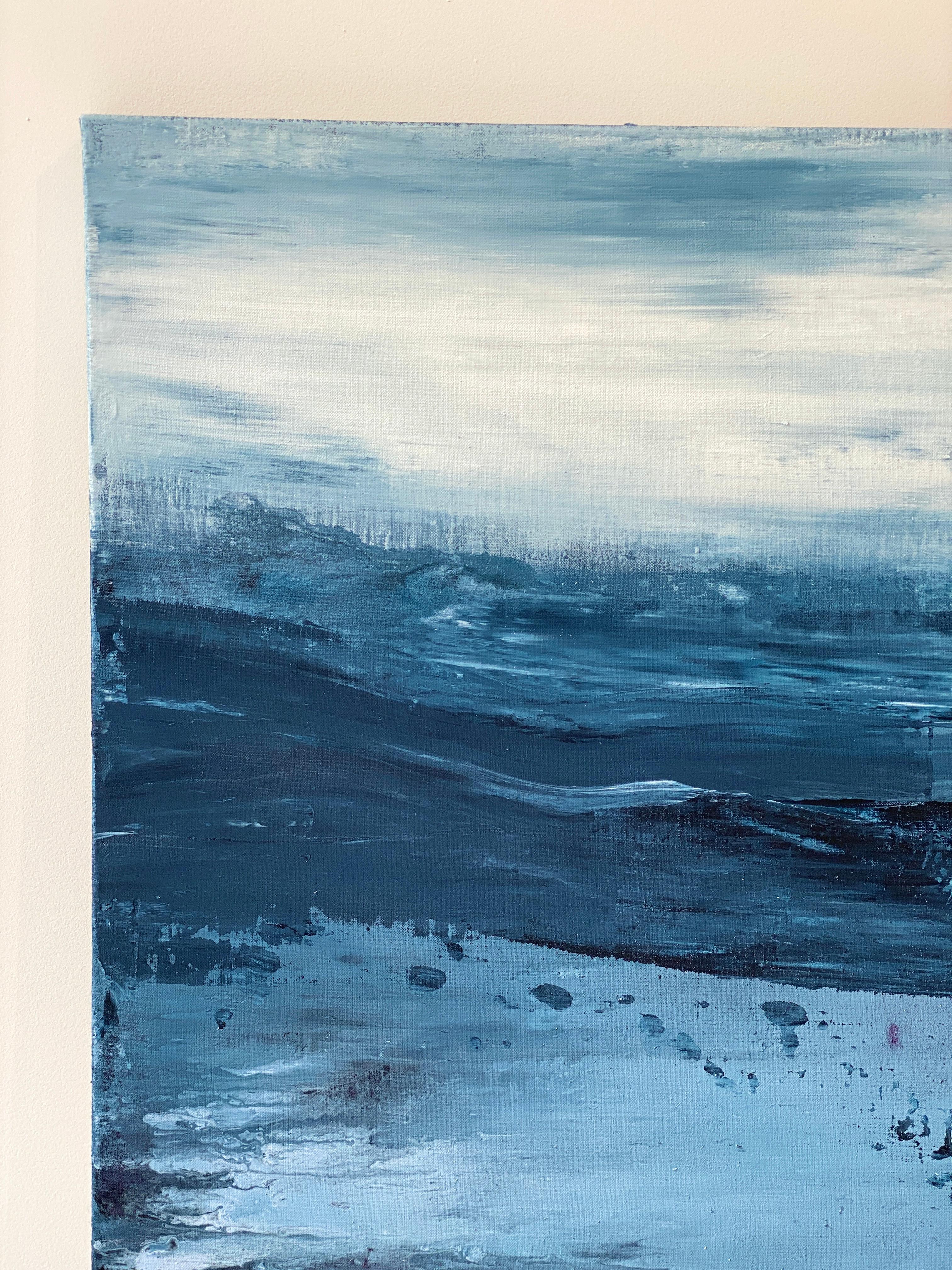 Peinture impressionniste abstraite à grande échelle océanique bleu de la côte bleue de Miami en vente 6