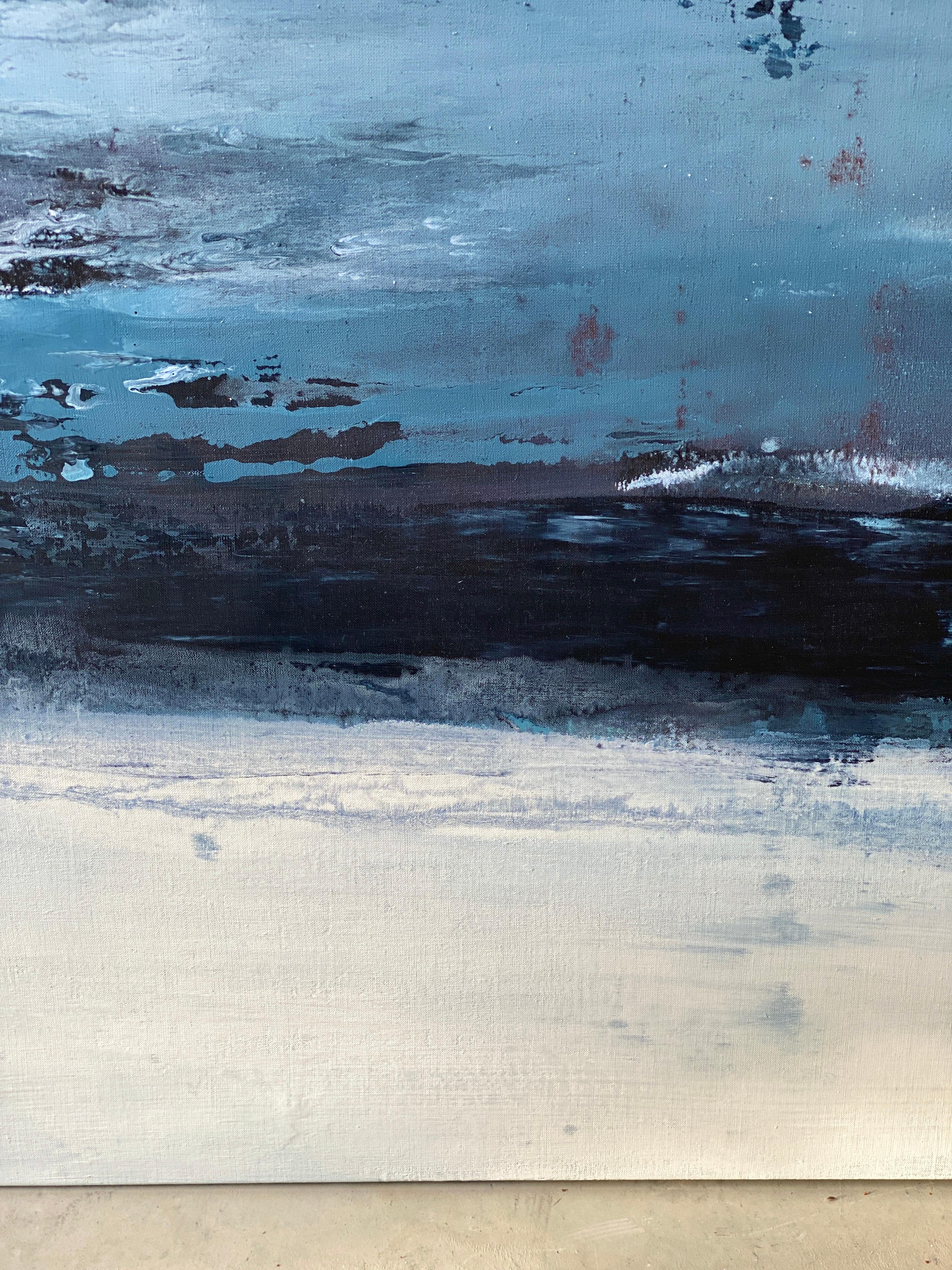 Peinture impressionniste abstraite à grande échelle océanique bleu de la côte bleue de Miami en vente 8