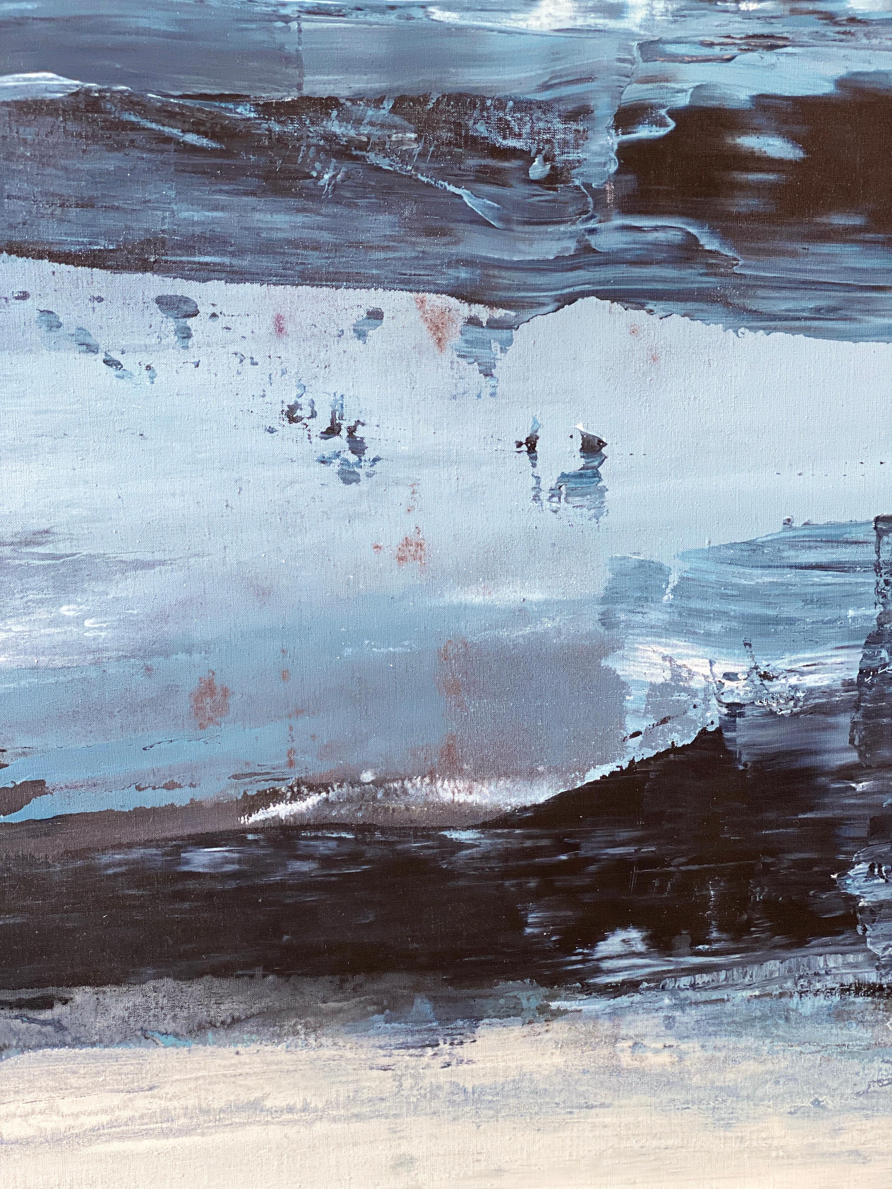 Peinture impressionniste abstraite à grande échelle océanique bleu de la côte bleue de Miami en vente 9