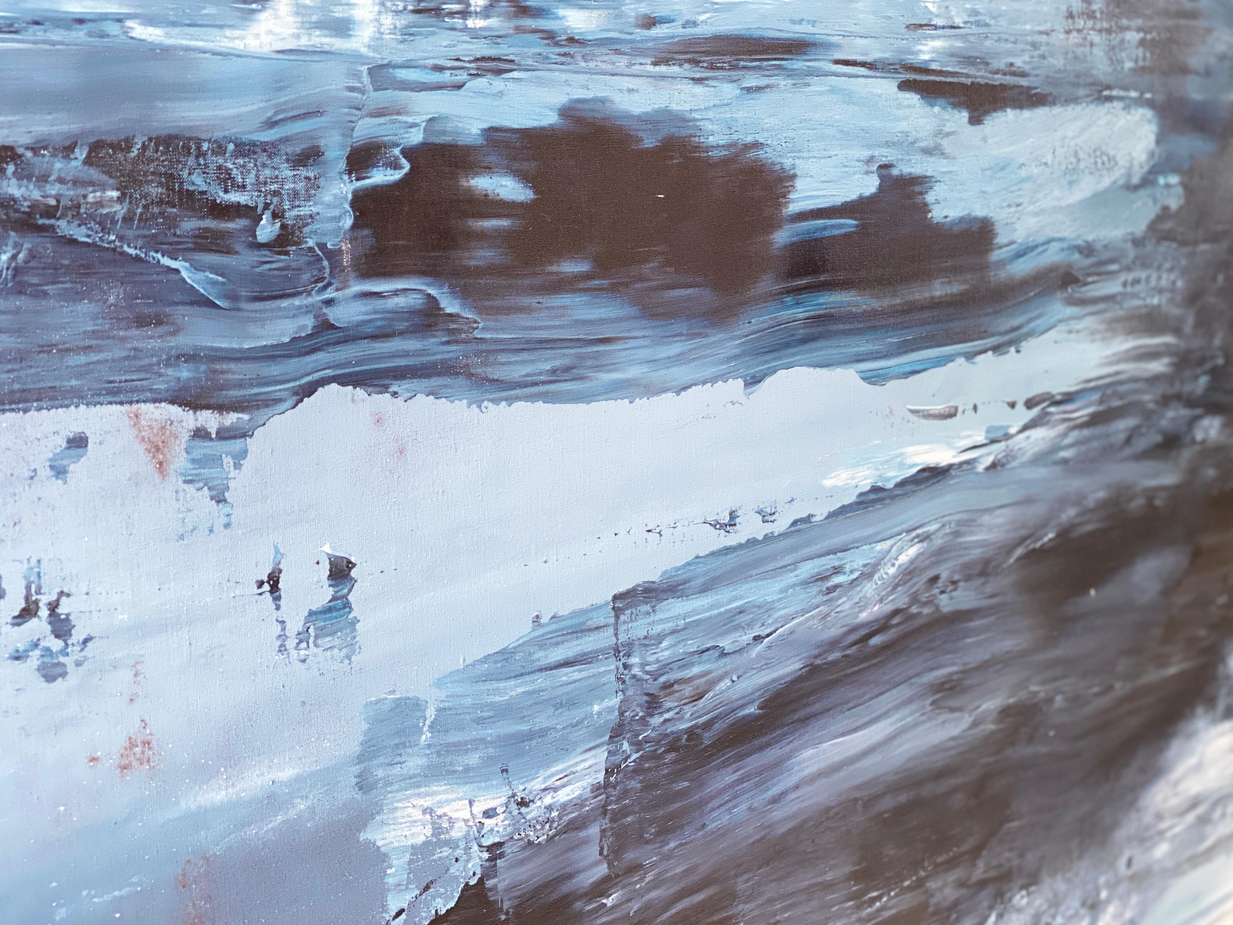 Peinture impressionniste abstraite à grande échelle océanique bleu de la côte bleue de Miami en vente 10