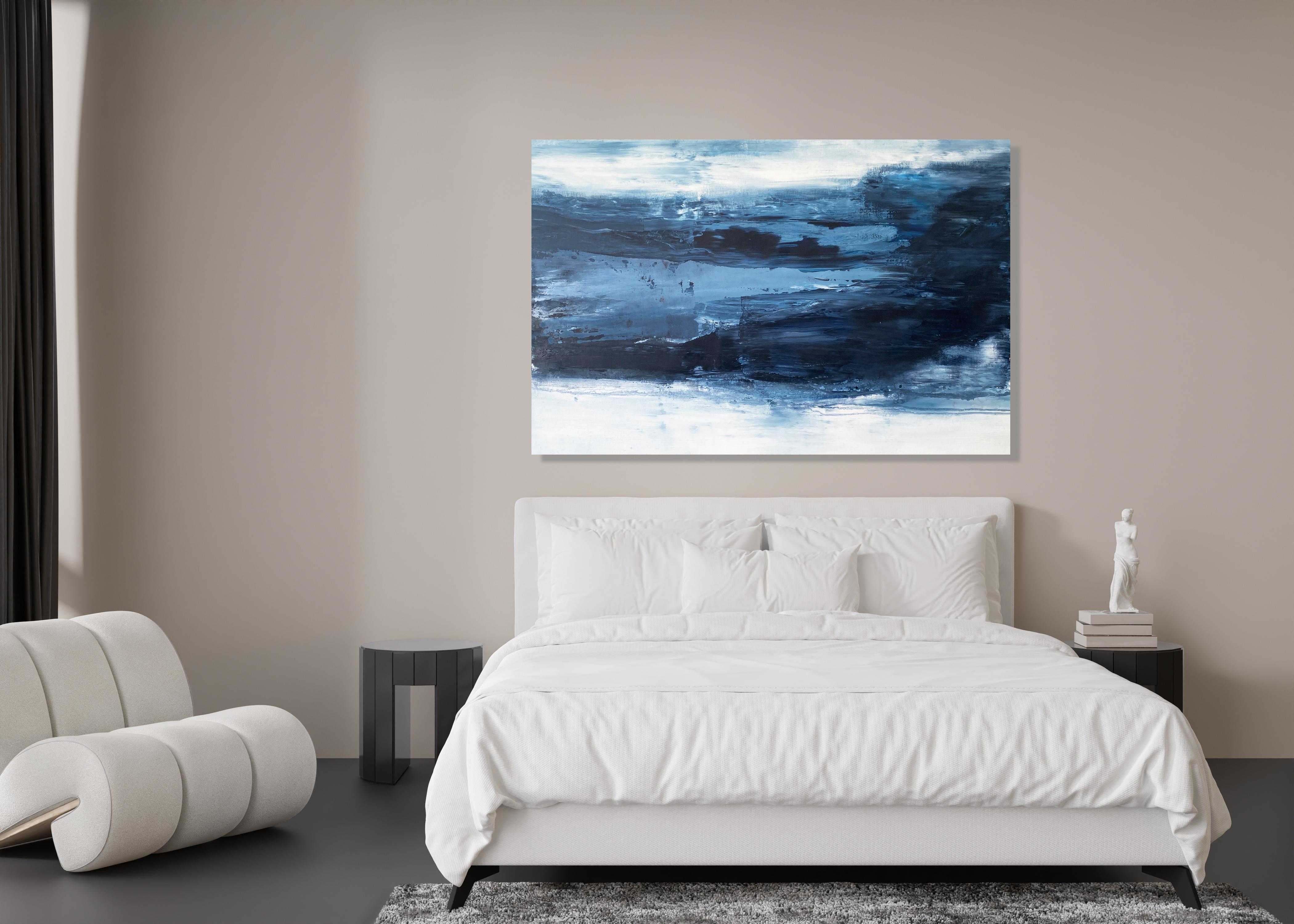 Large scale abstract impressionist ocean painting Miami Blue water coastal - Painting by Kathleen Rhee