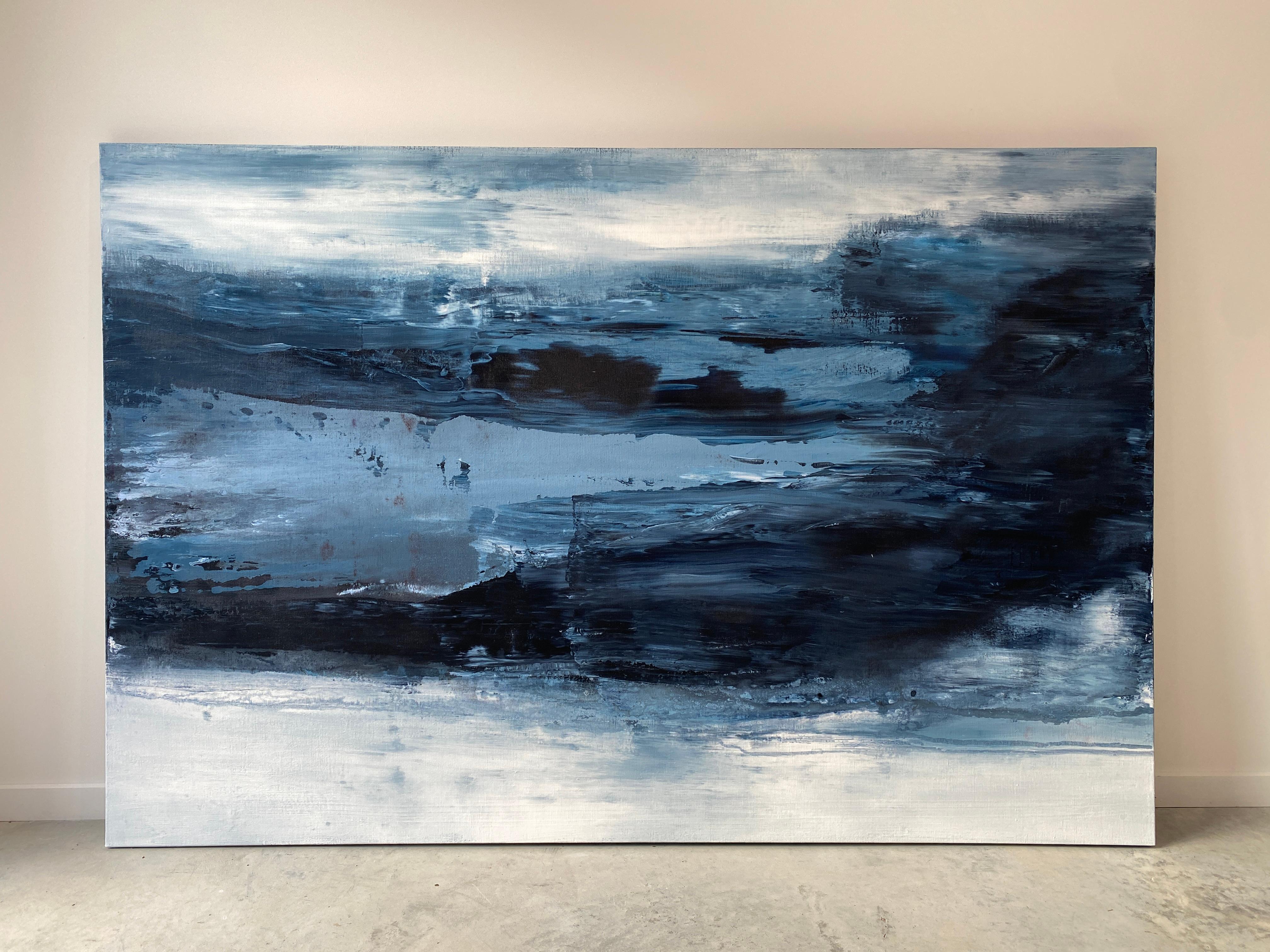 Large scale abstract impressionist ocean painting Miami Blue water coastal - Abstract Painting by Kathleen Rhee