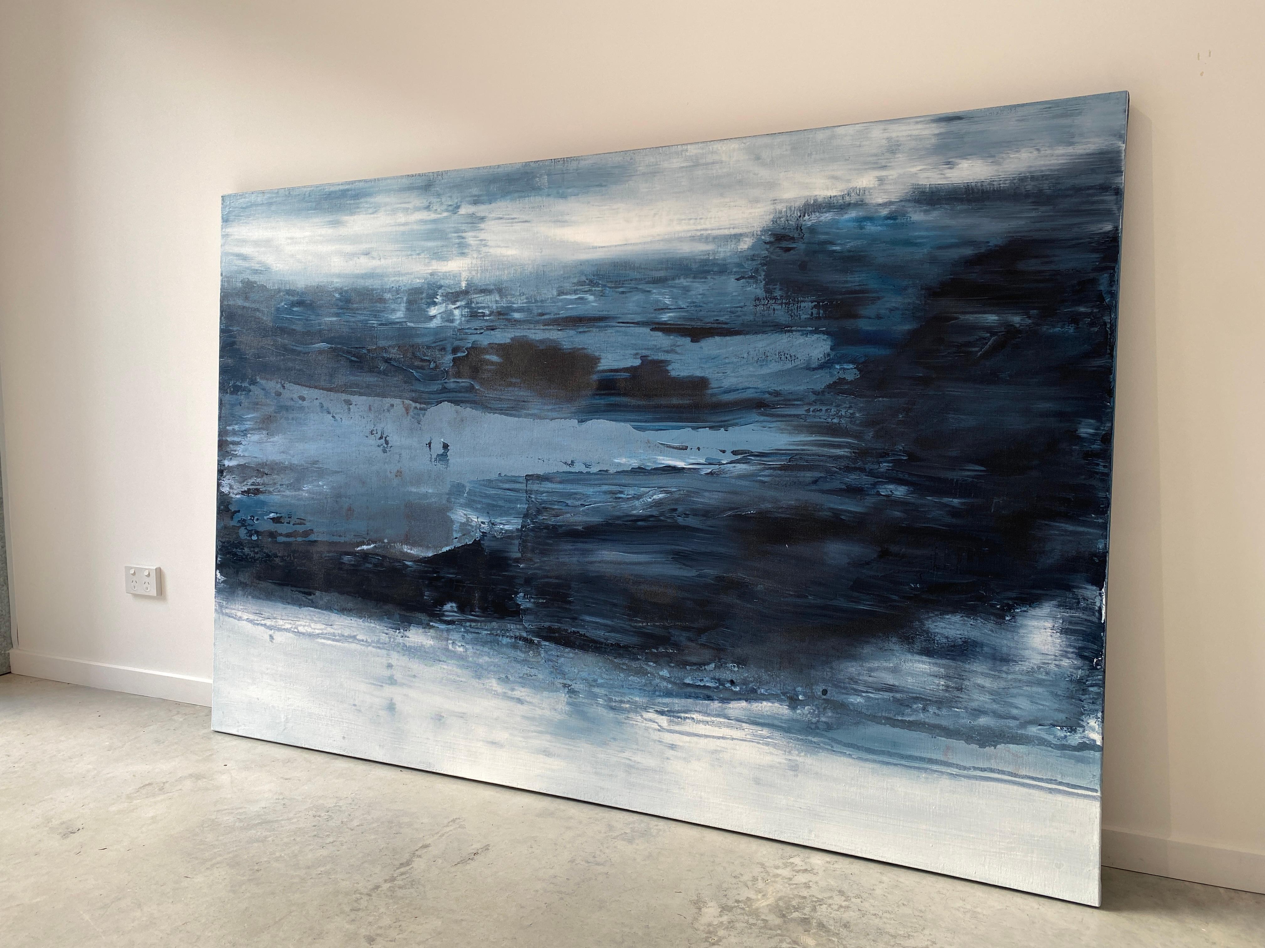 Peinture impressionniste abstraite à grande échelle océanique bleu de la côte bleue de Miami en vente 1