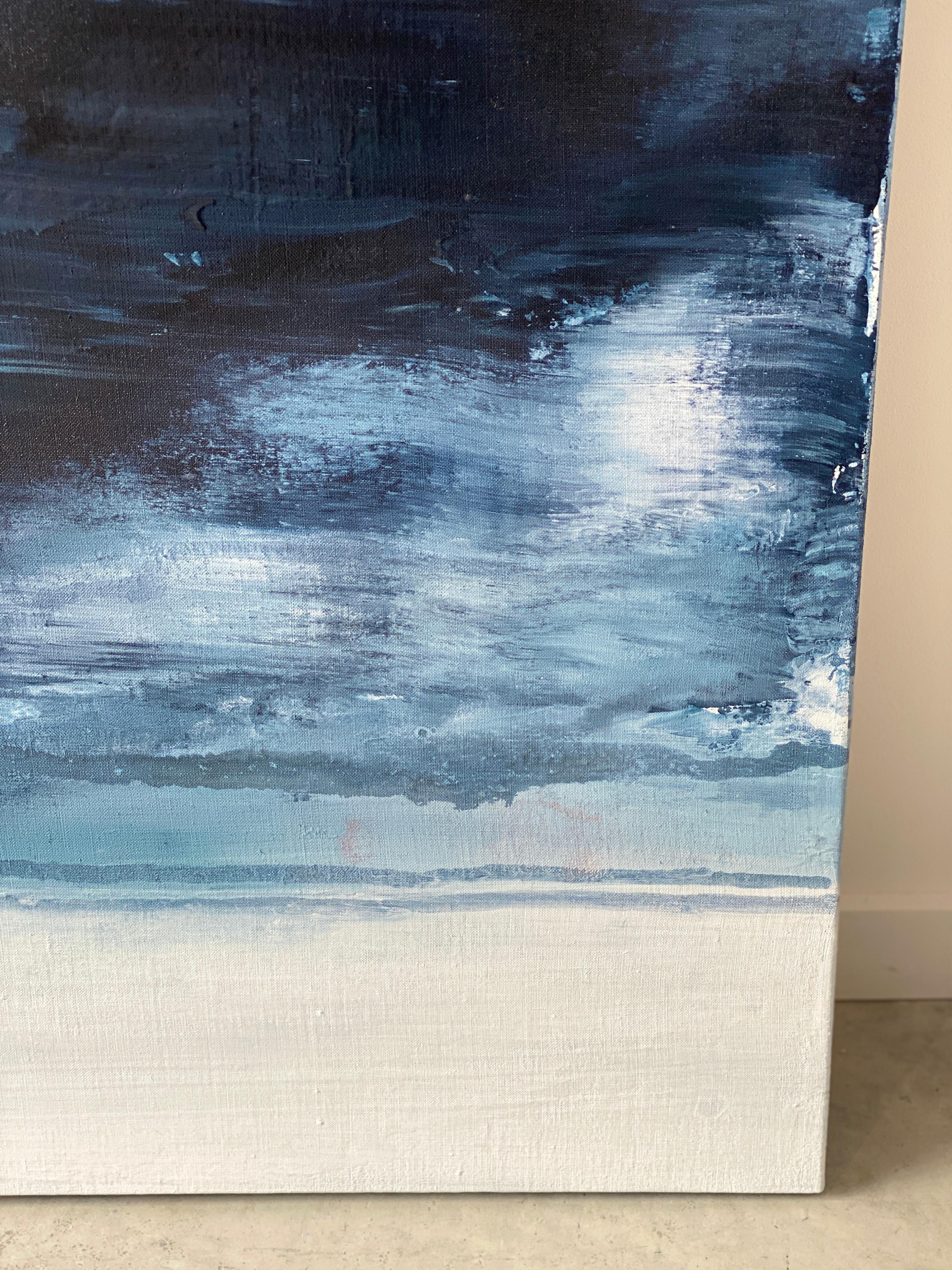 Peinture impressionniste abstraite à grande échelle océanique bleu de la côte bleue de Miami en vente 2