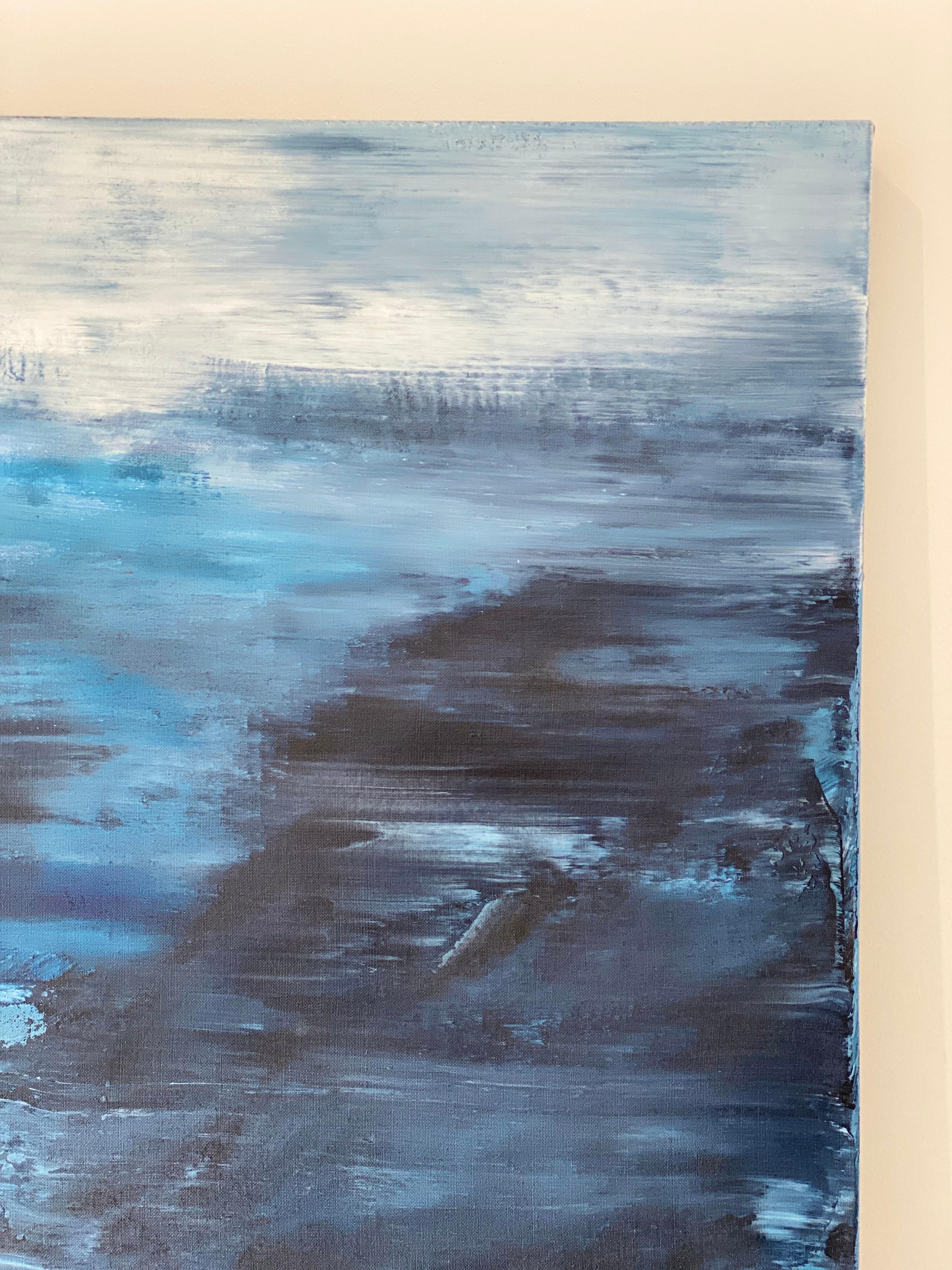 Peinture impressionniste abstraite à grande échelle océanique bleu de la côte bleue de Miami en vente 3