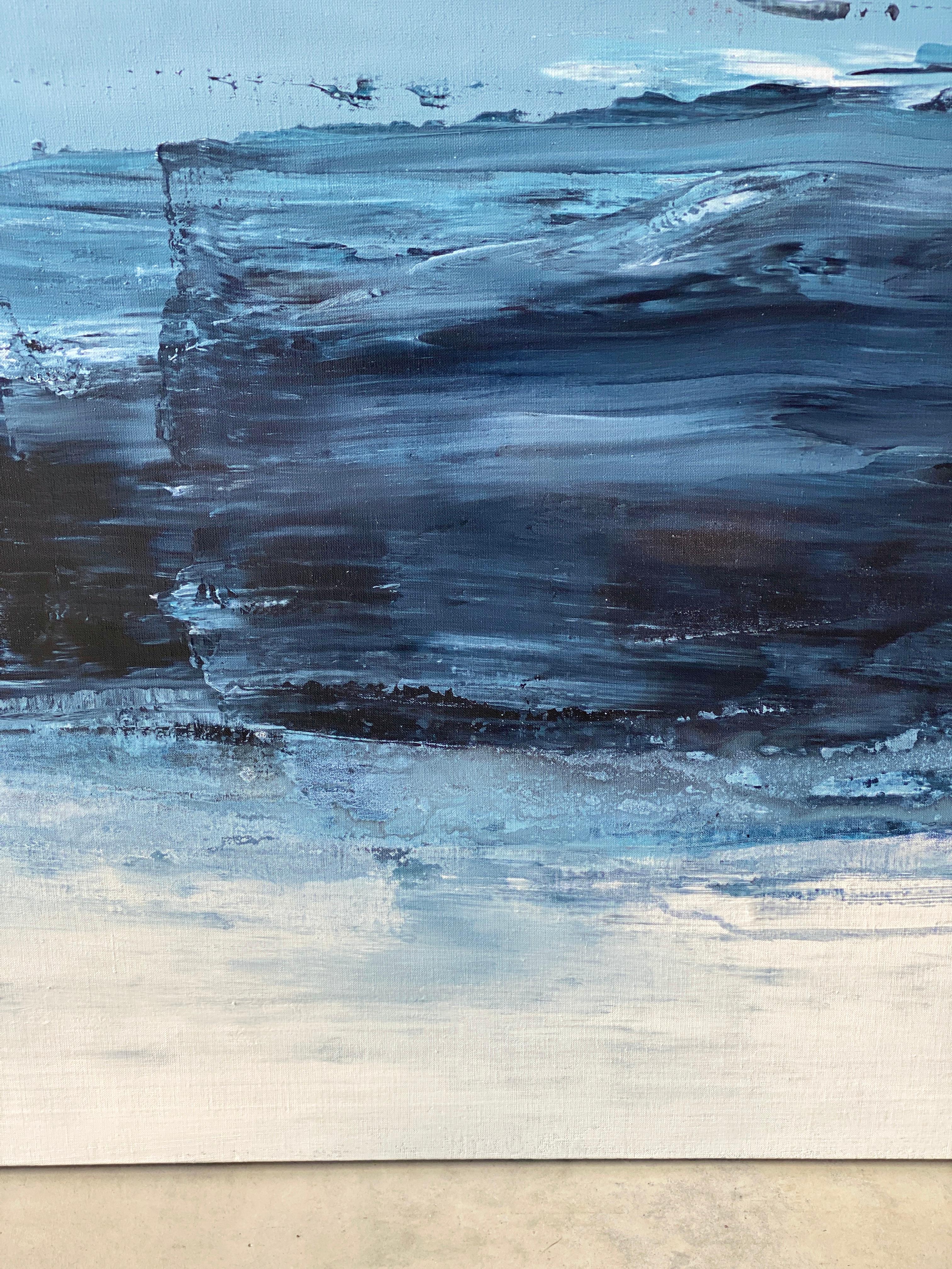 Peinture impressionniste abstraite à grande échelle océanique bleu de la côte bleue de Miami en vente 4