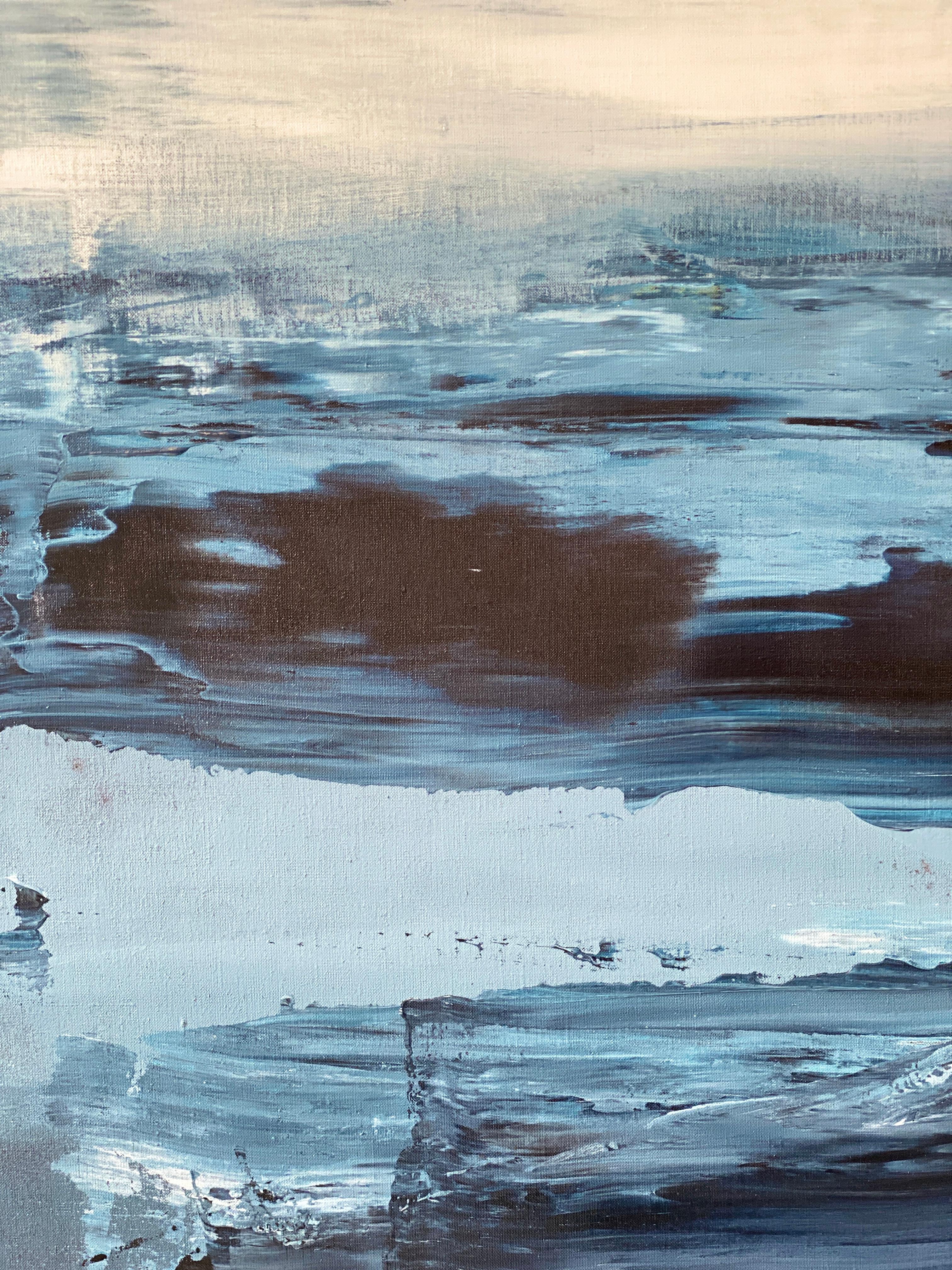 Peinture impressionniste abstraite à grande échelle océanique bleu de la côte bleue de Miami en vente 5