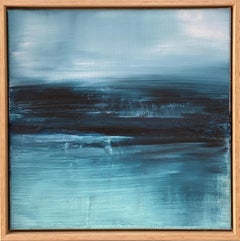 Midnight Waters small framed abstract expressionist painting in blue and pastel 