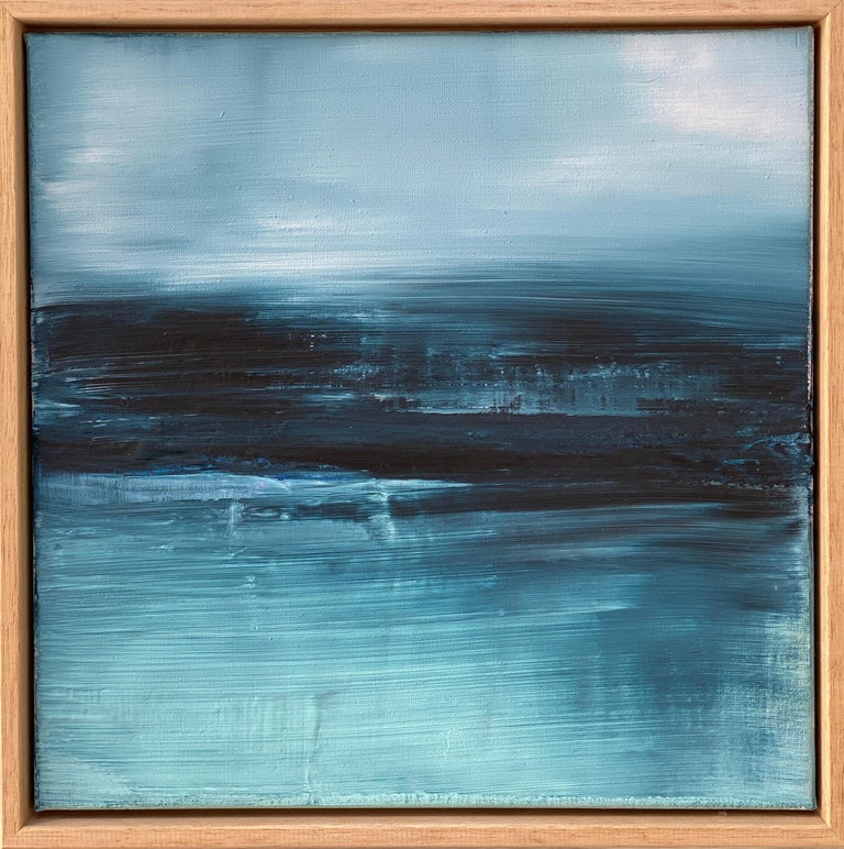 Midnight Waters small framed abstract expressionist painting in blue and pastel