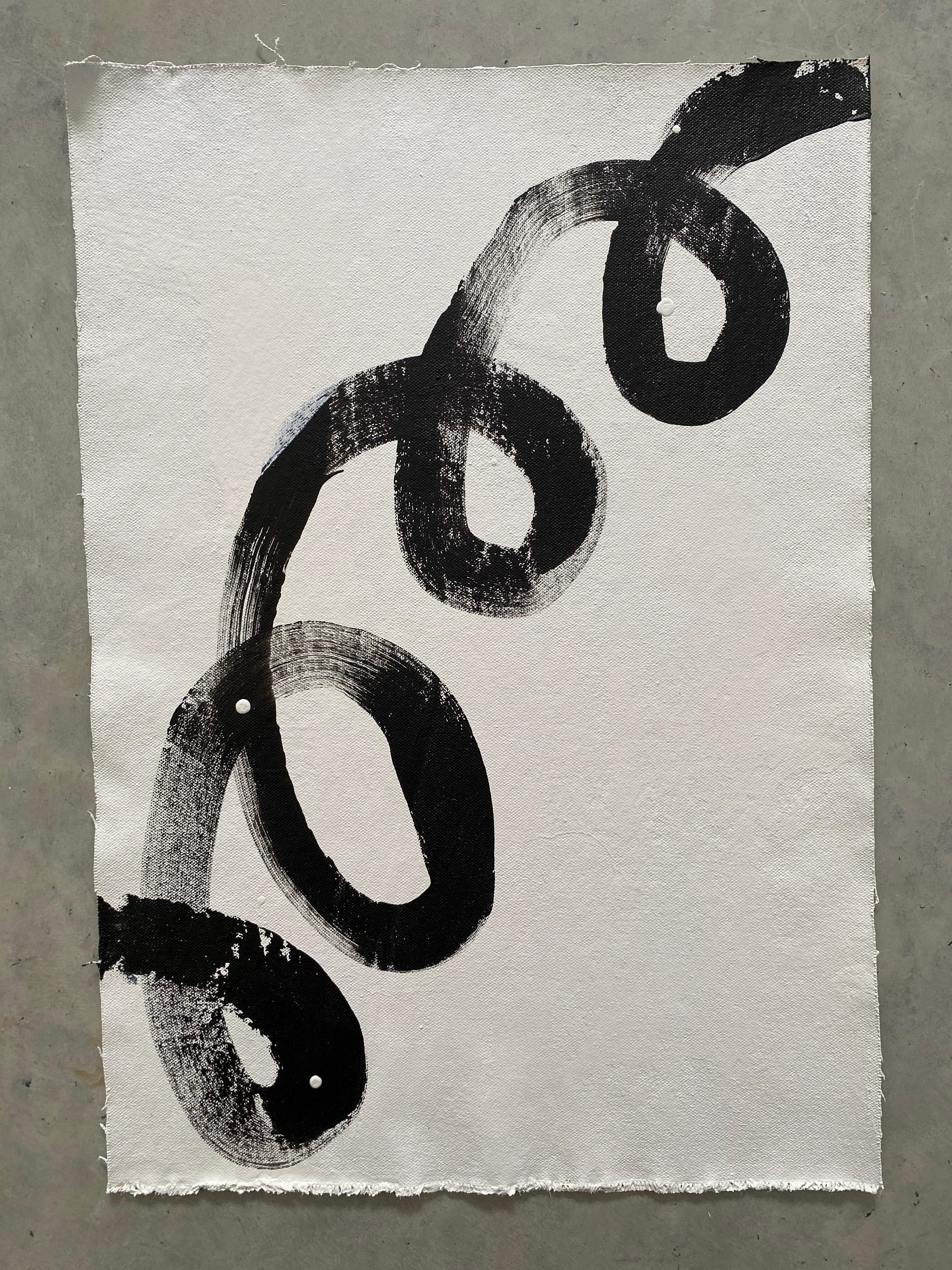 Collection Symbols abstraits minimalistes lignes enroulées noires sur blanc géométrique n°2 - Painting de Kathleen Rhee