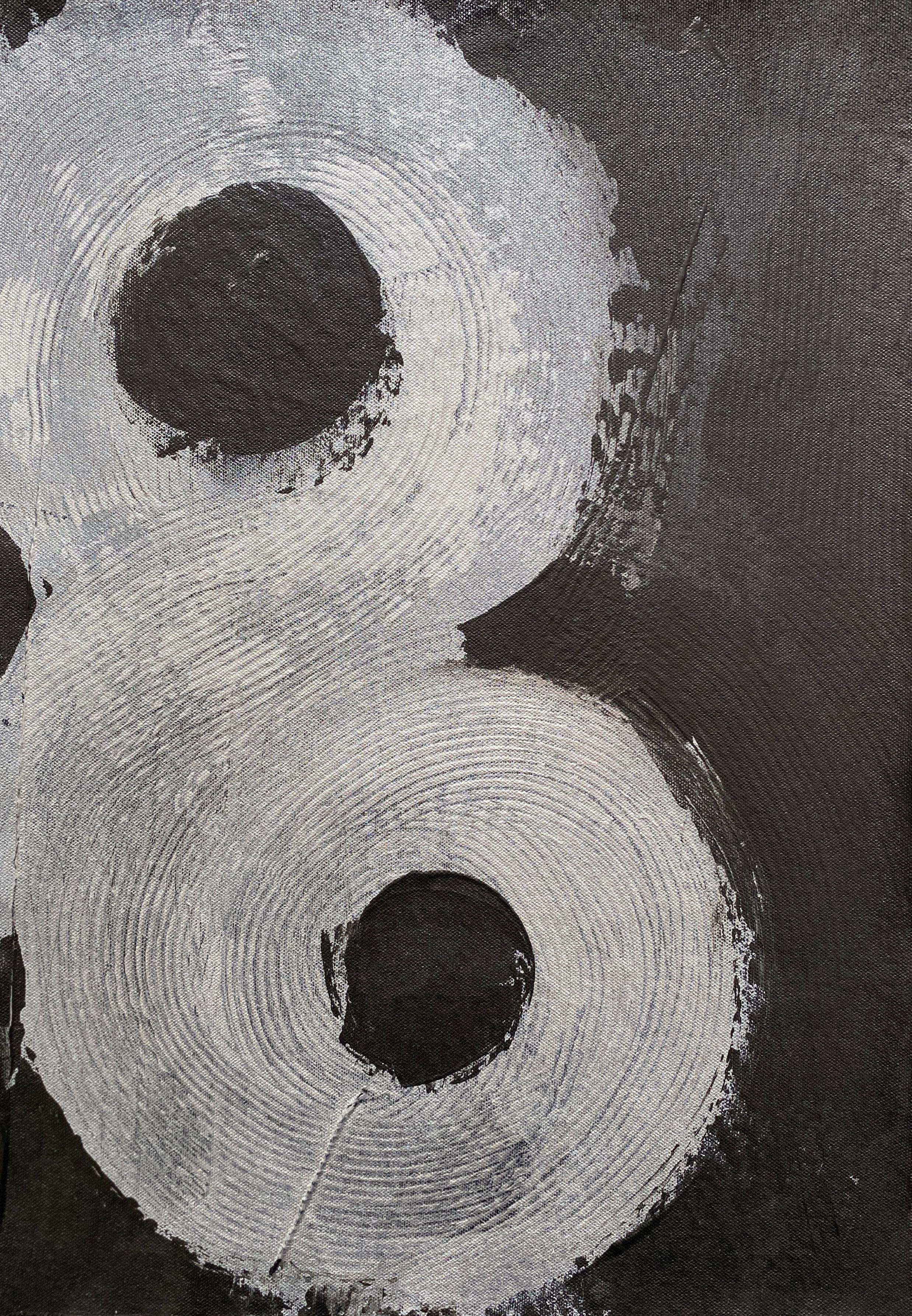 Kathleen Rhee Abstract Painting - Minimalist Abstract Symbols Collection tribal silver black swirls circles no2