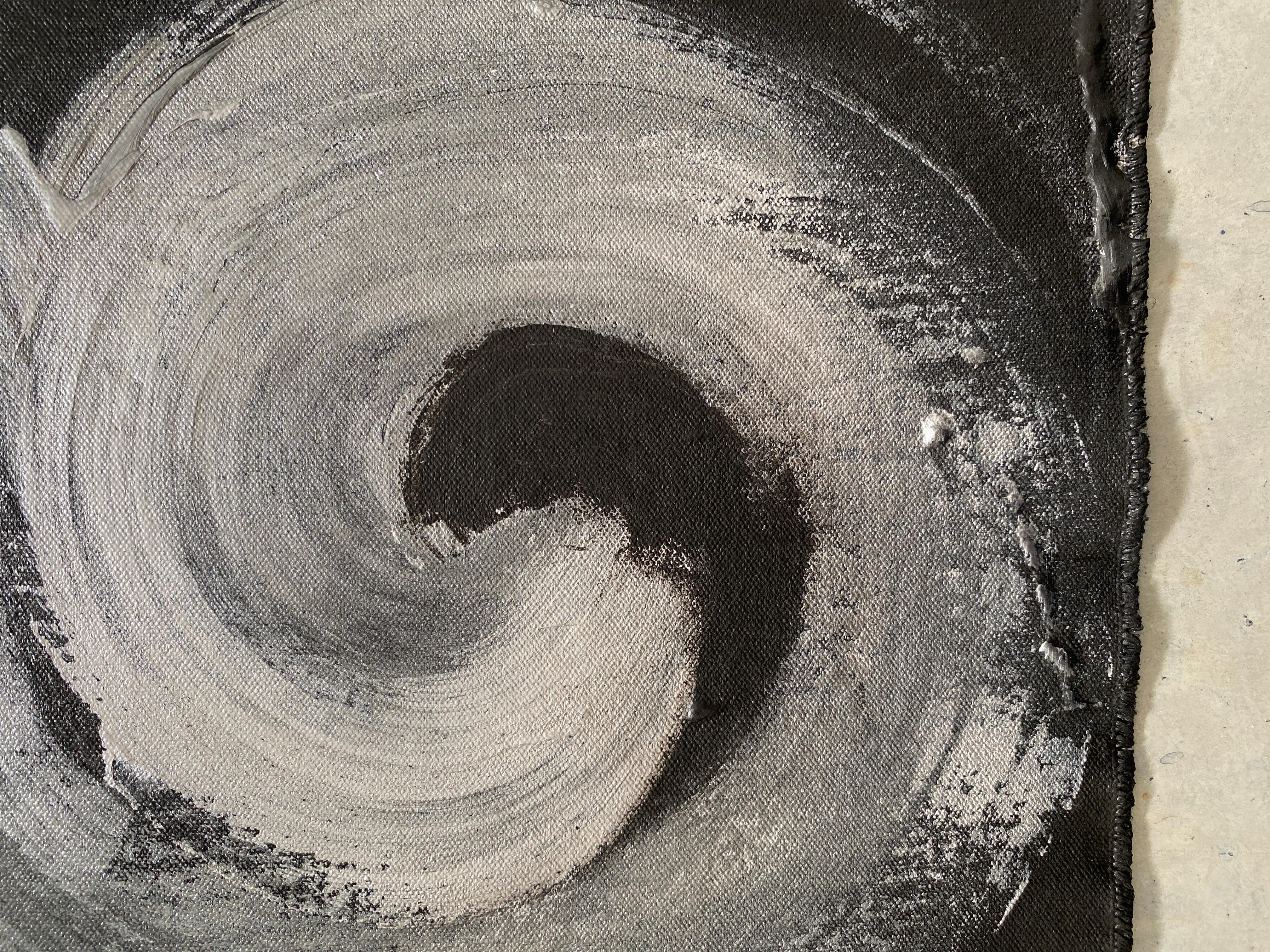 Minimalist Abstract Symbols Collection tribal silver black swirls circles no4 - Abstrait Painting par Kathleen Rhee