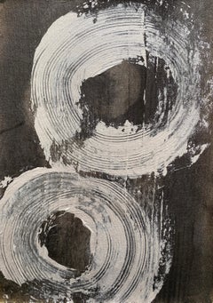 Minimalistische schwarz-weiße abstrakte geometrische silberne schwarze Wirbelkreise Nr. 6