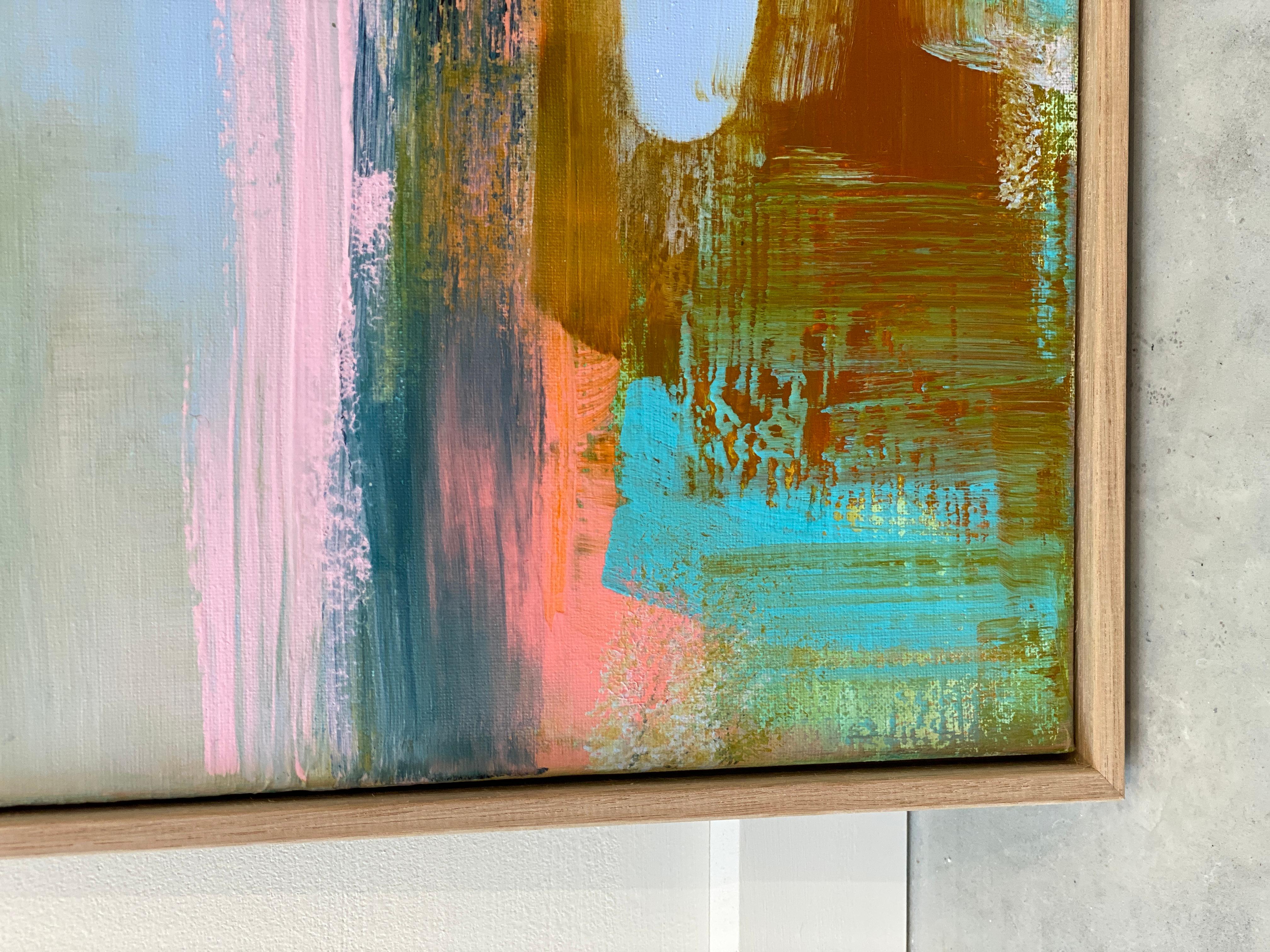 'It's Summer' a small square works collection of quality custom framed, minimalist abstract expressionist paintings on canvas. Lighten up the room with bright, summer colours of pastels, deep shades of ocean blues and aqua's. Enjoy the energy and