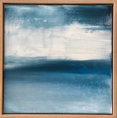 Morning Mist small framed abstract expressionist painting in blue and aqua