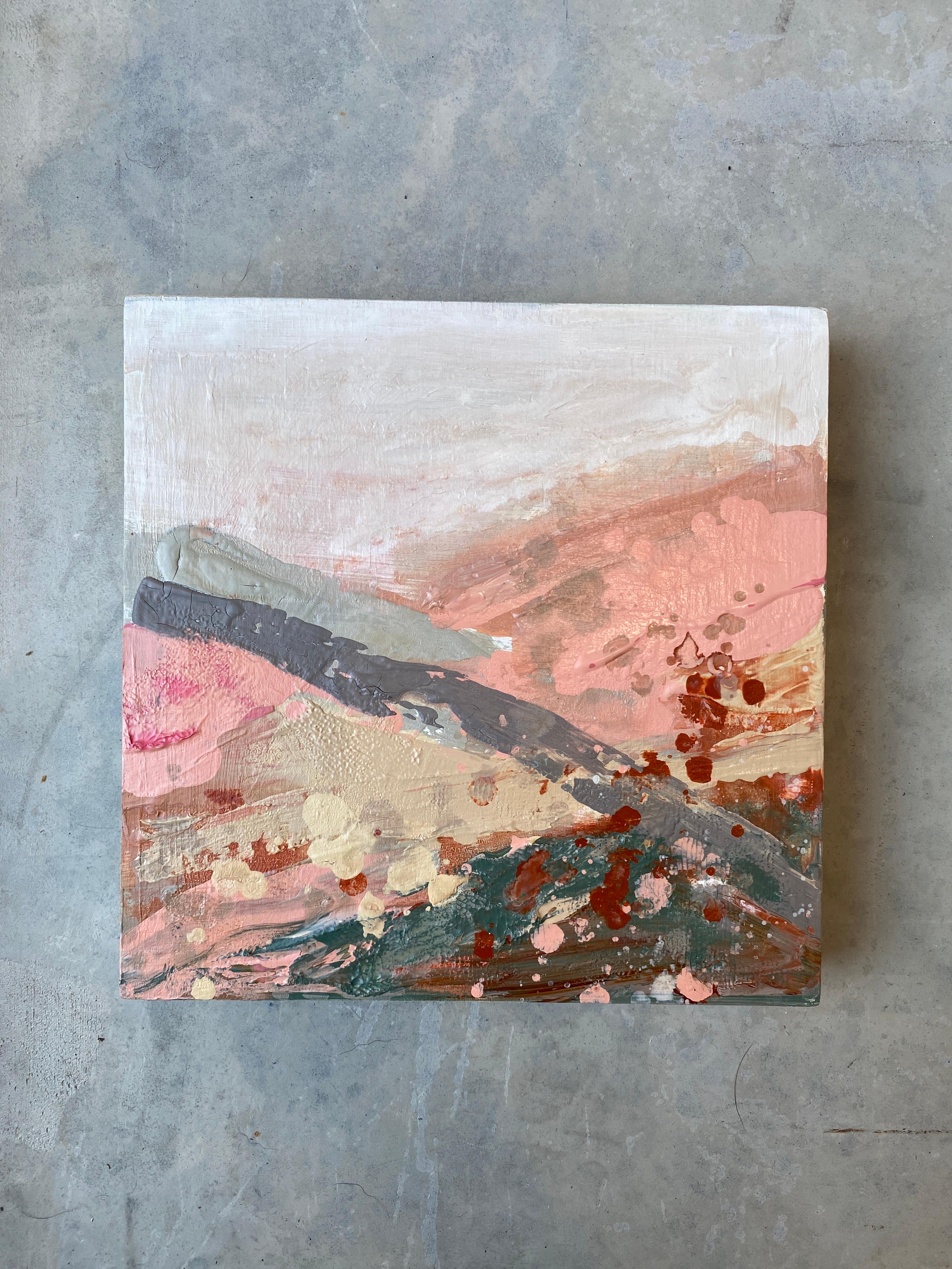 Mountain hillside no1 abstract impressionist landscape fuzzy peach grey green  For Sale 9