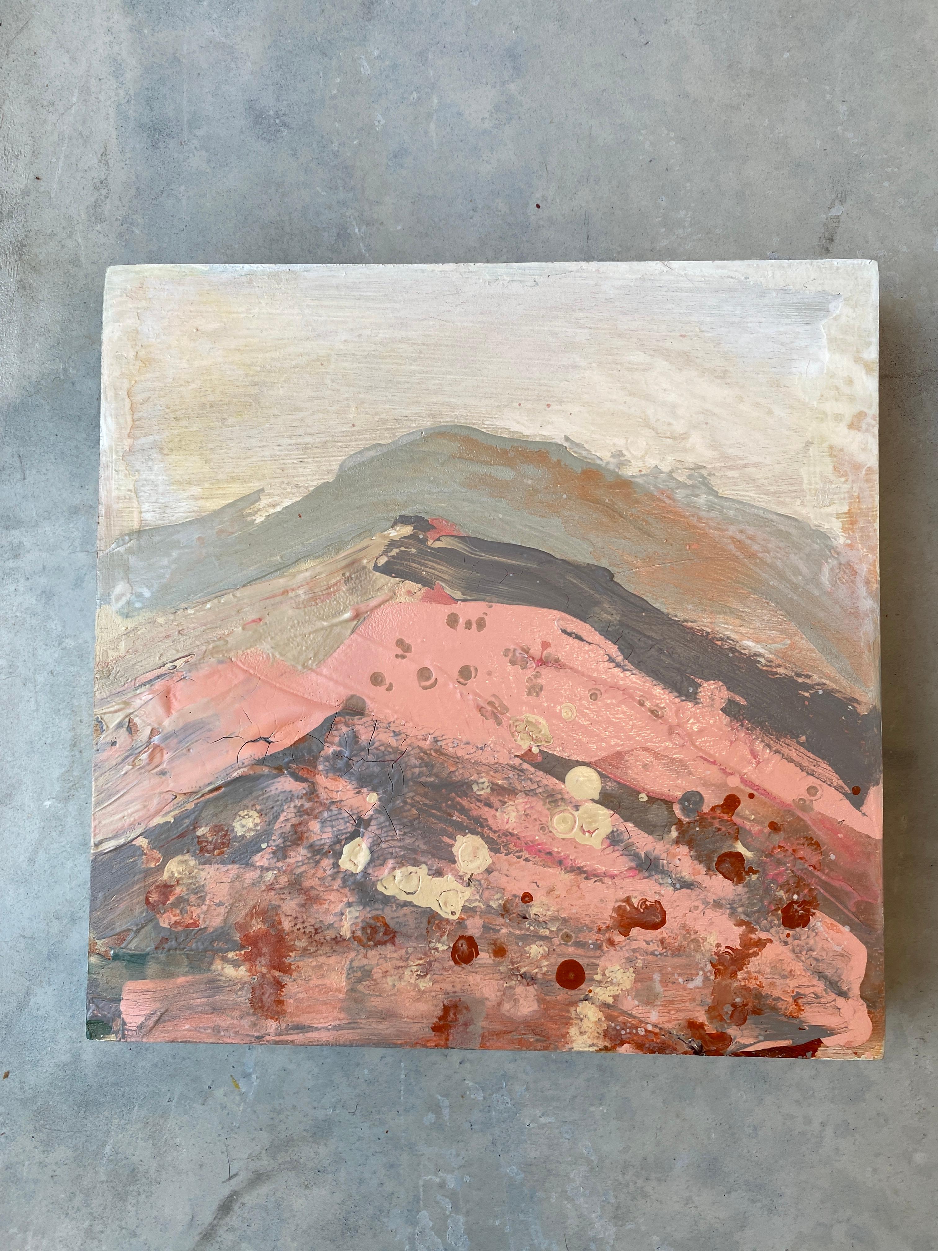 Mountain hillside no3 abstract impressionist landscape fuzzy peach grey green For Sale 9