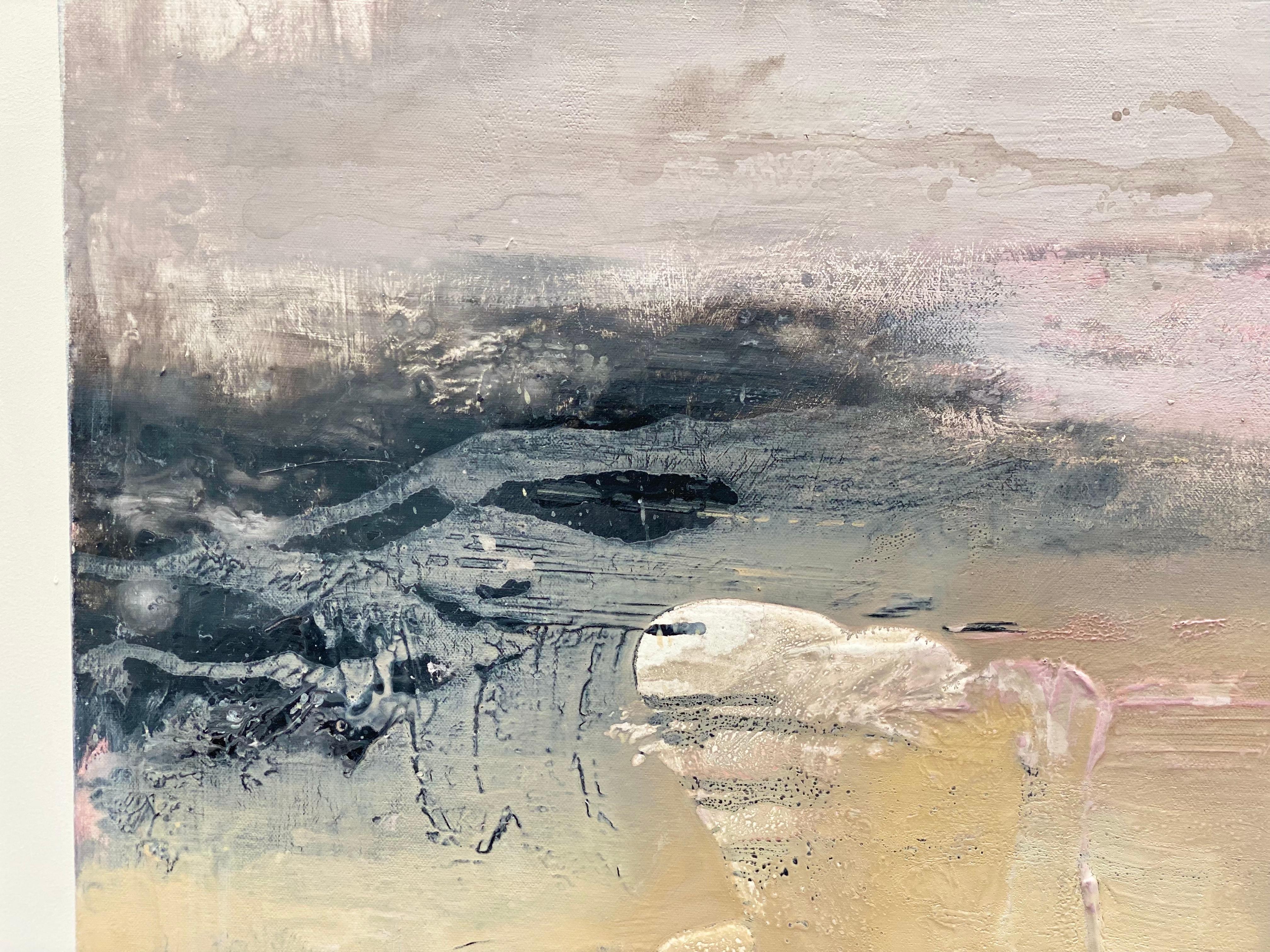 Mystical Colour no1 abstract impressionist landscape on canvas pink grey sand For Sale 4