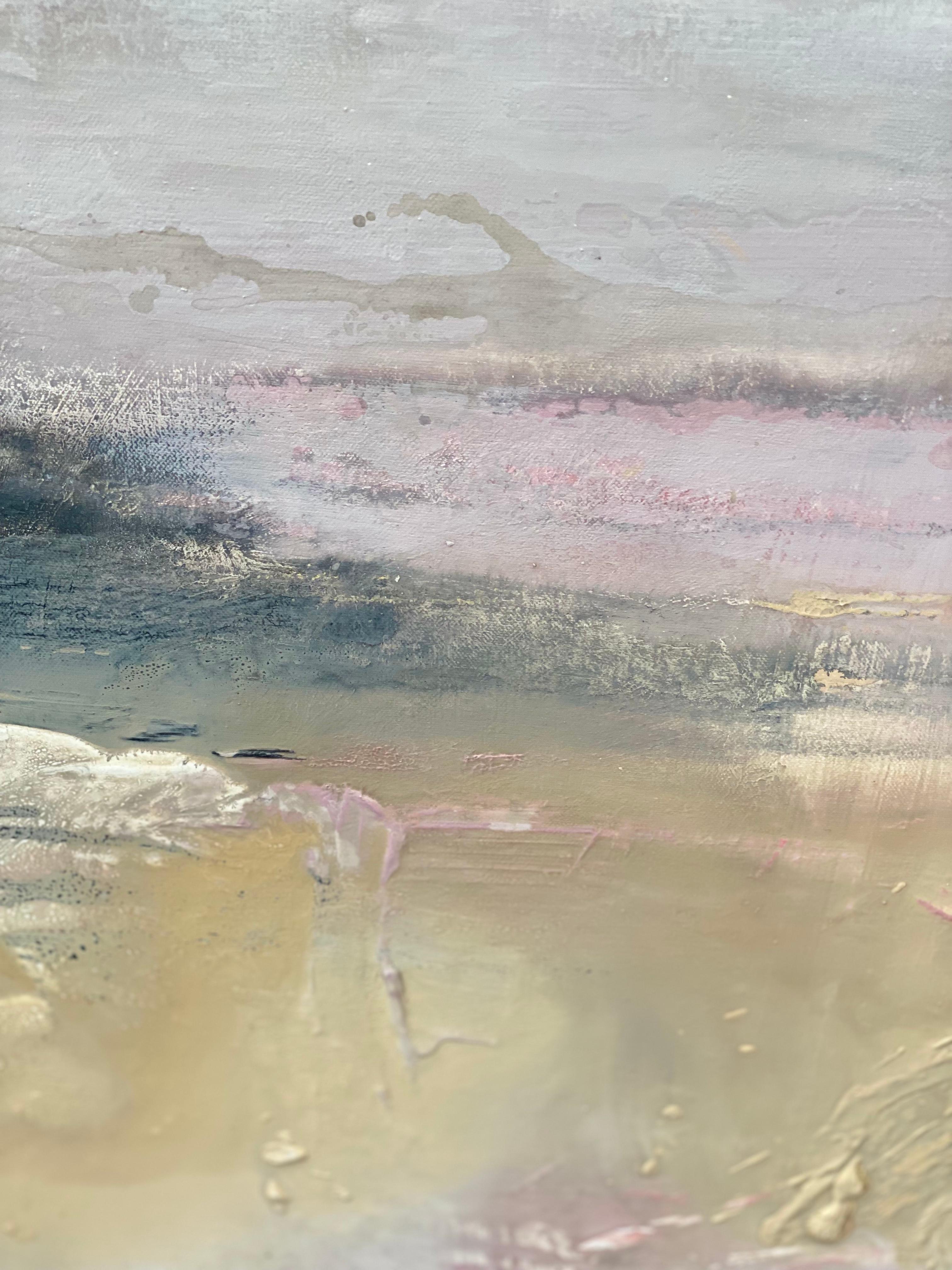 Mystical Colour no1 abstract impressionist landscape on canvas pink grey sand For Sale 7