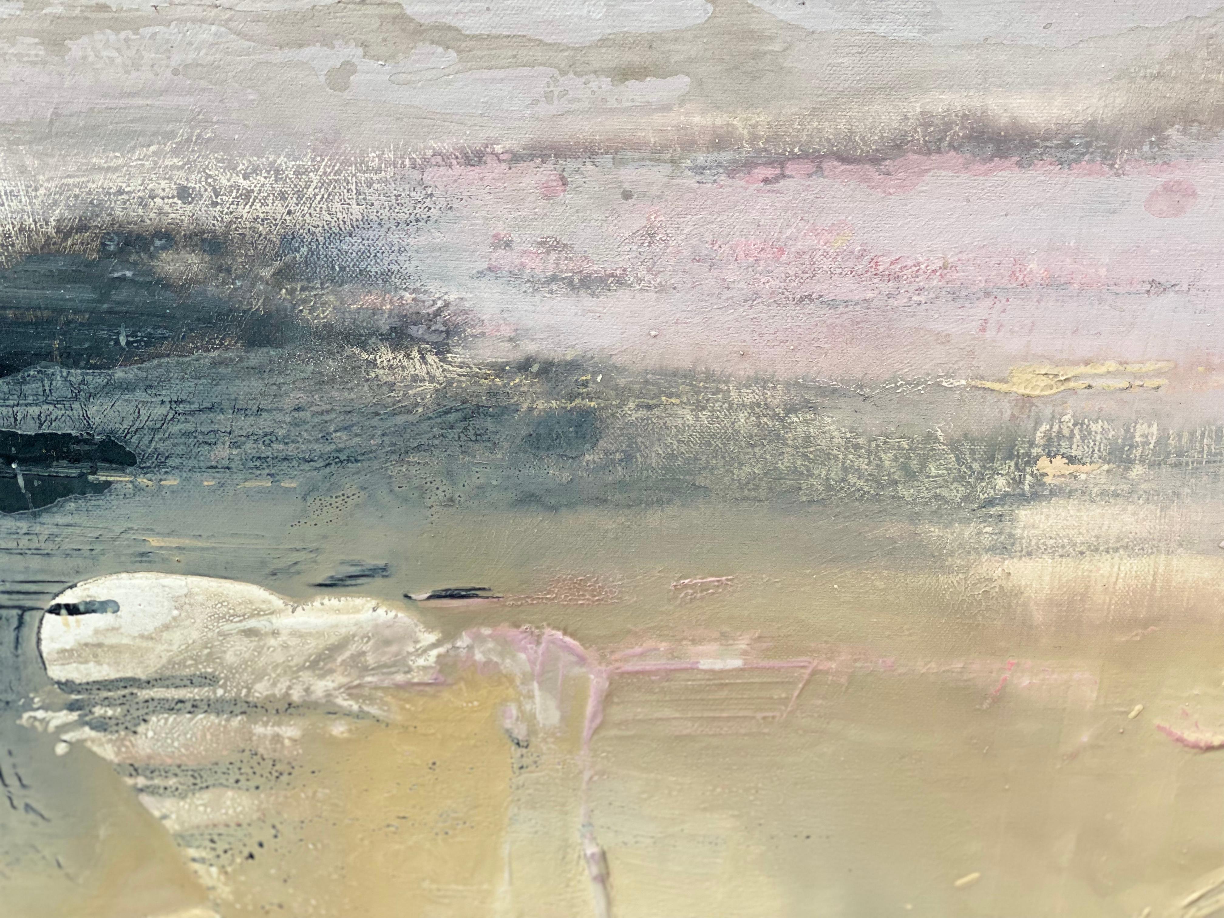 Mystical Colour no1 abstract impressionist landscape on canvas pink grey sand For Sale 8