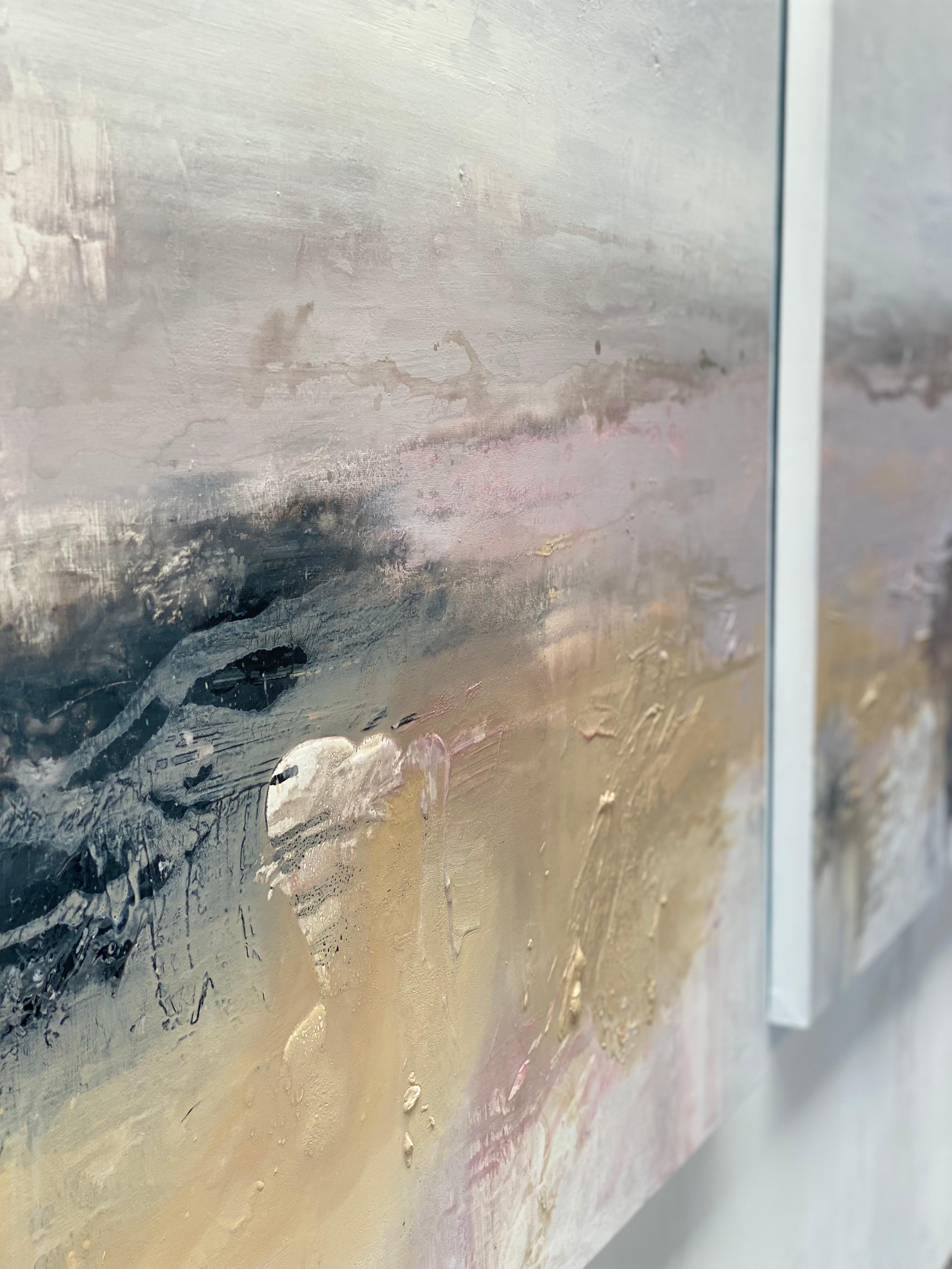 Mystical Colour no1 abstract impressionist landscape on canvas pink grey sand - Gray Abstract Painting by Kathleen Rhee