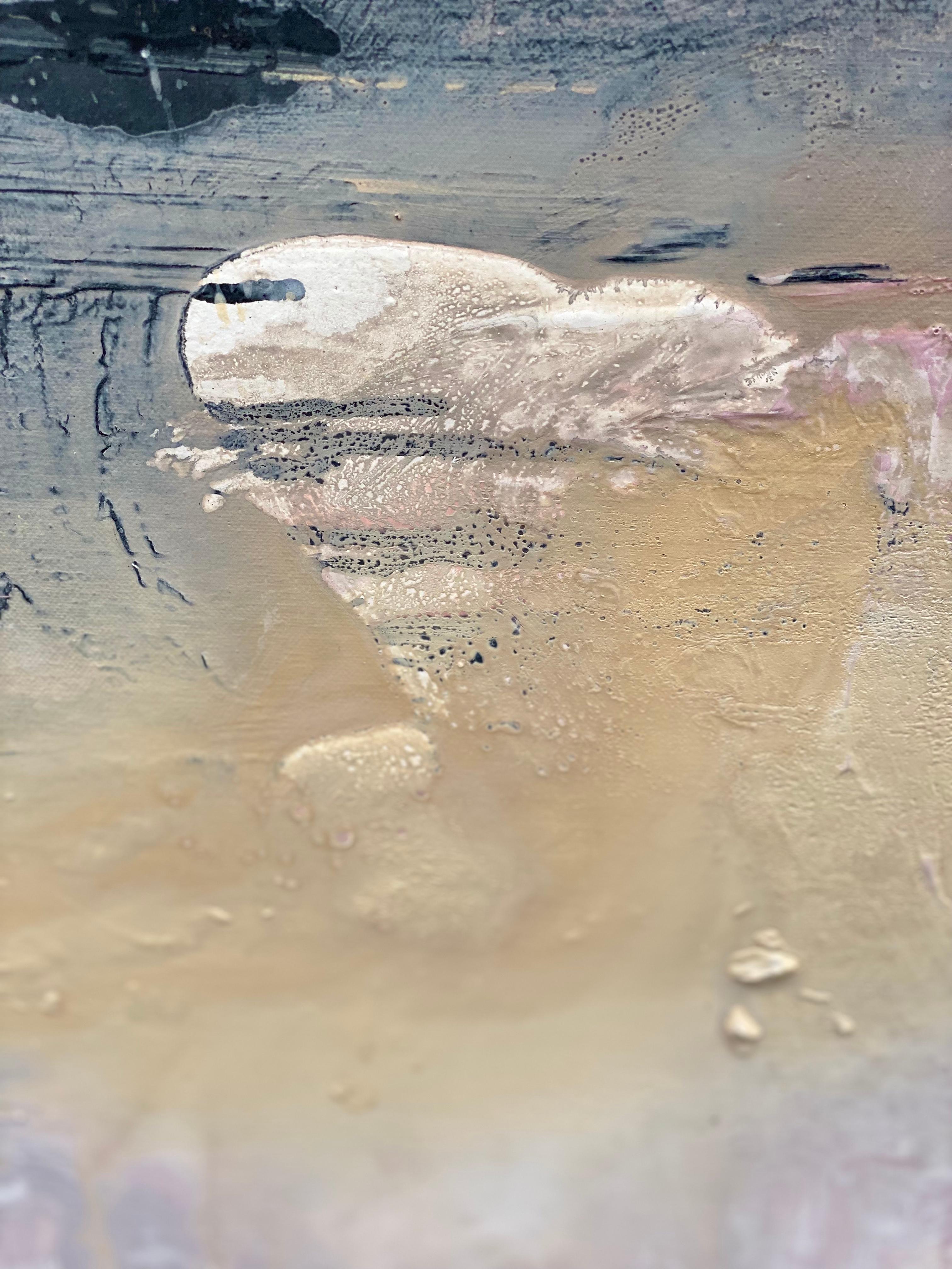 Mystical Colour no1 abstract impressionist landscape on canvas pink grey sand For Sale 1