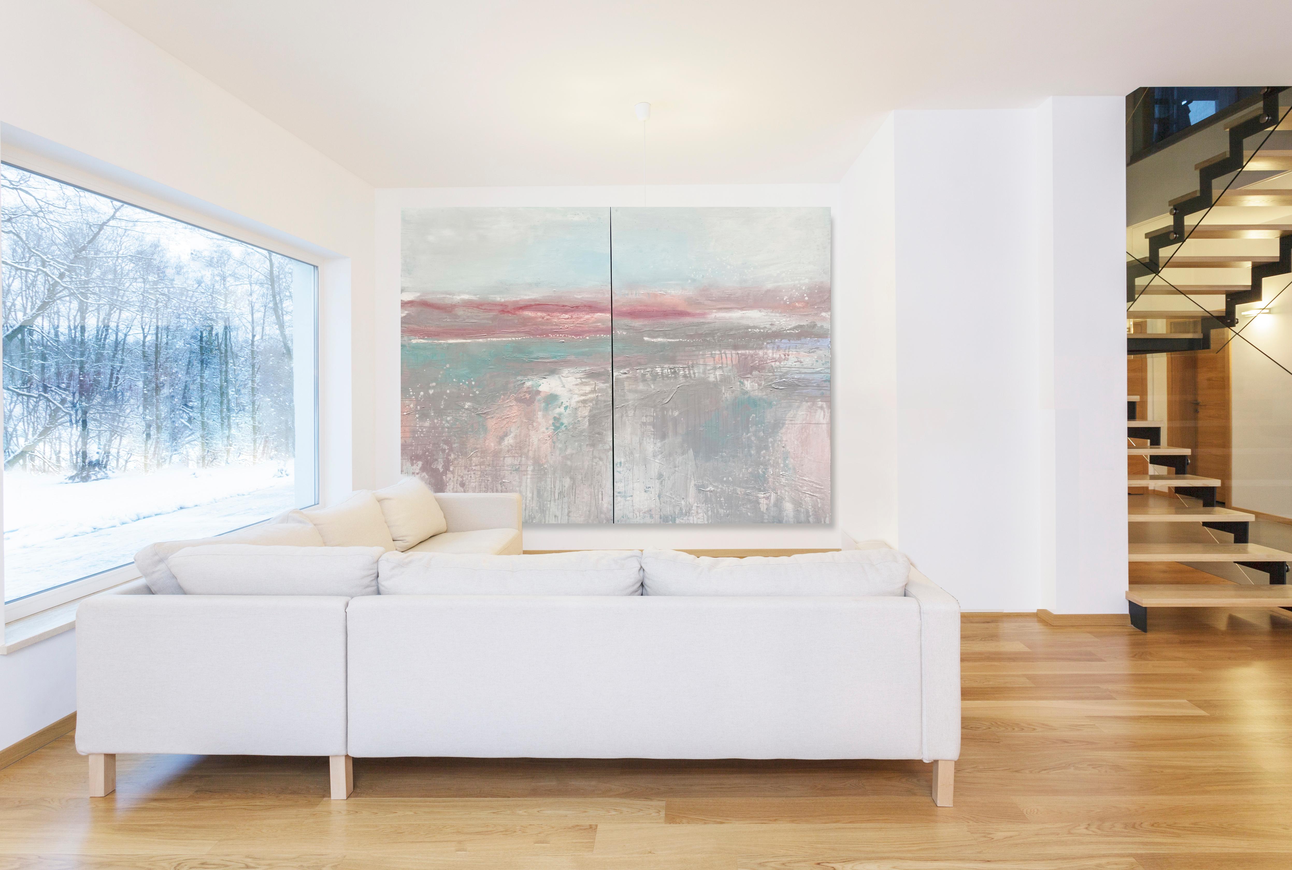  Nature of Calm  large scale double panel abstract expressionist painting pastel - Painting by Kathleen Rhee