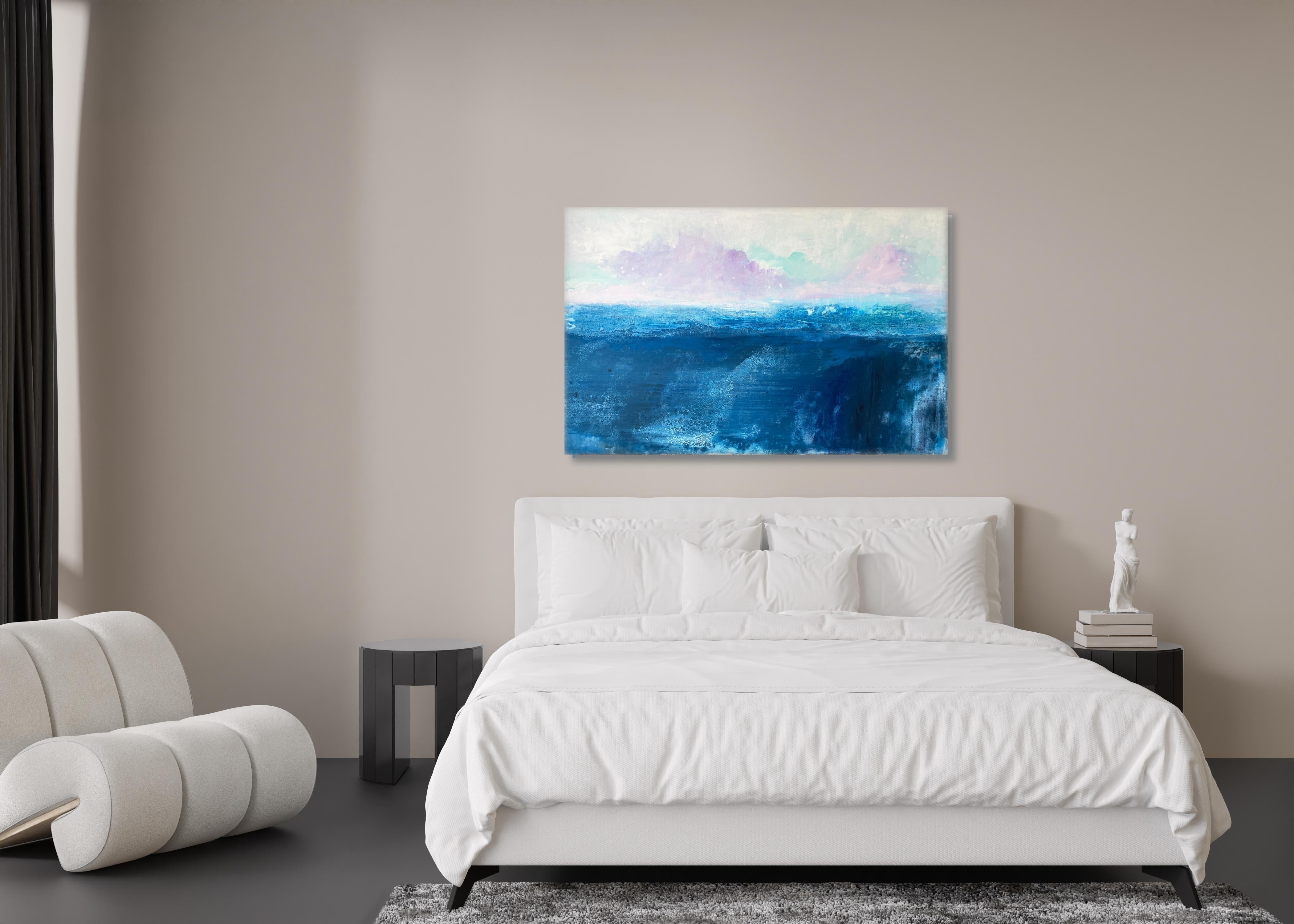 New Day Beginning blue ocean abstract landscape cloudy impressionism sky  - Painting by Kathleen Rhee