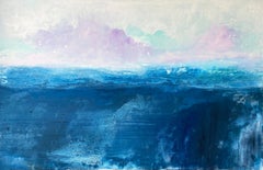Anfang des neuen Tages, blauer Ozean, abstrakte Landschaft, wolkenfroher impressionistischer Himmel 