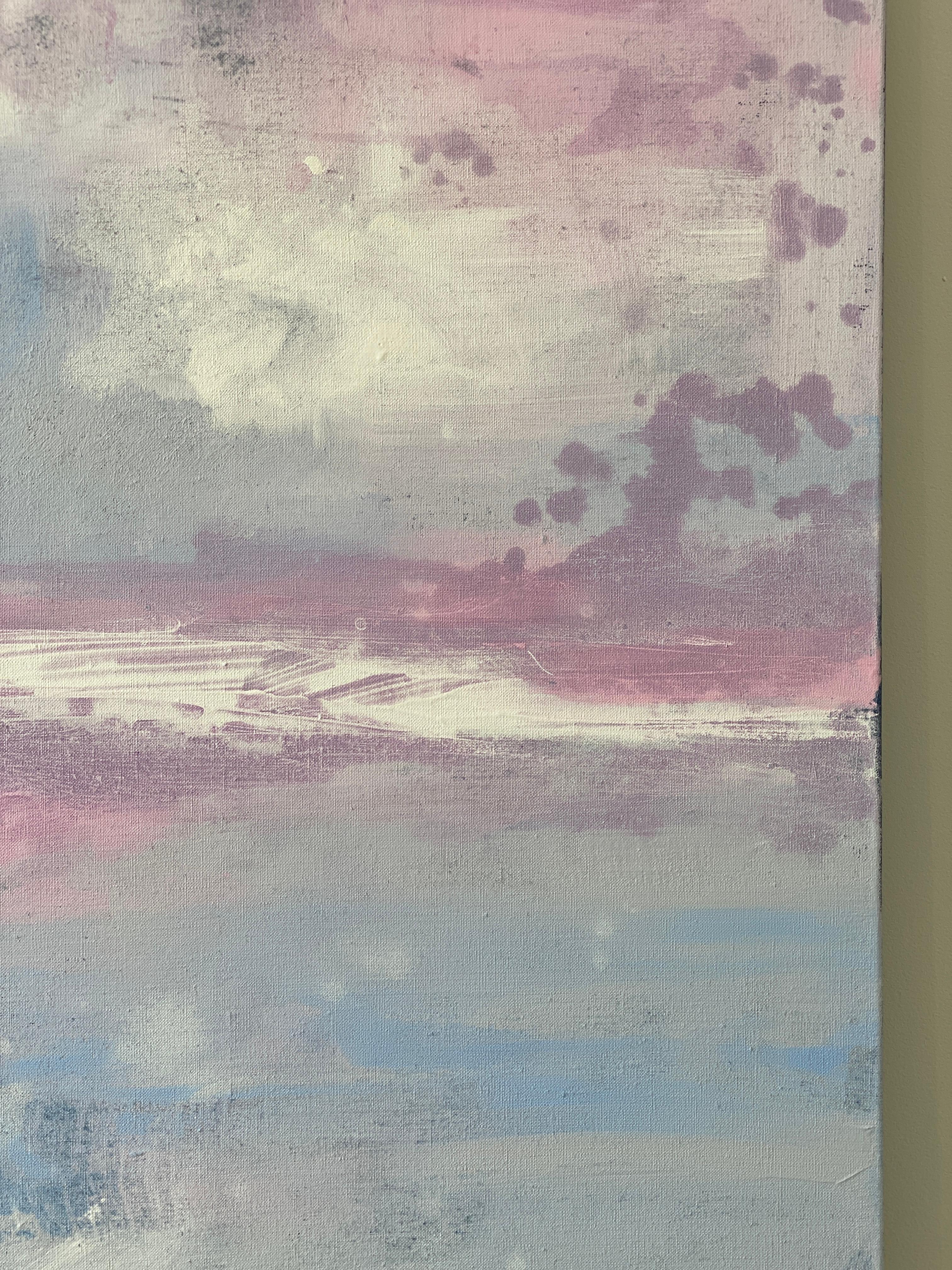 Night is falling blue pink ocean abstract landscape cloudy impressionism sky  For Sale 9