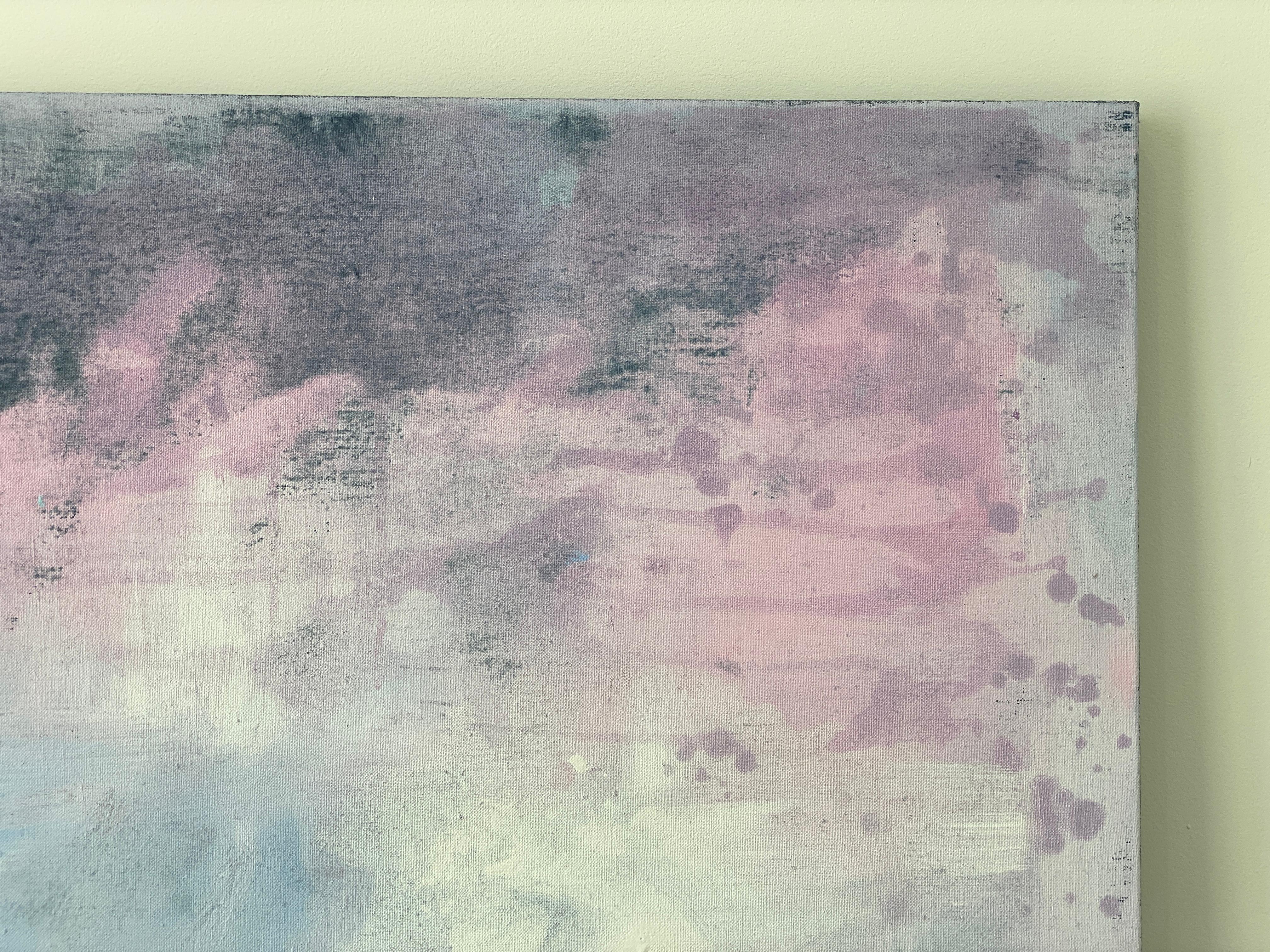 La nuit est tombée bleu rose océan, paysage abstrait, impressionnisme nuageux en vente 11