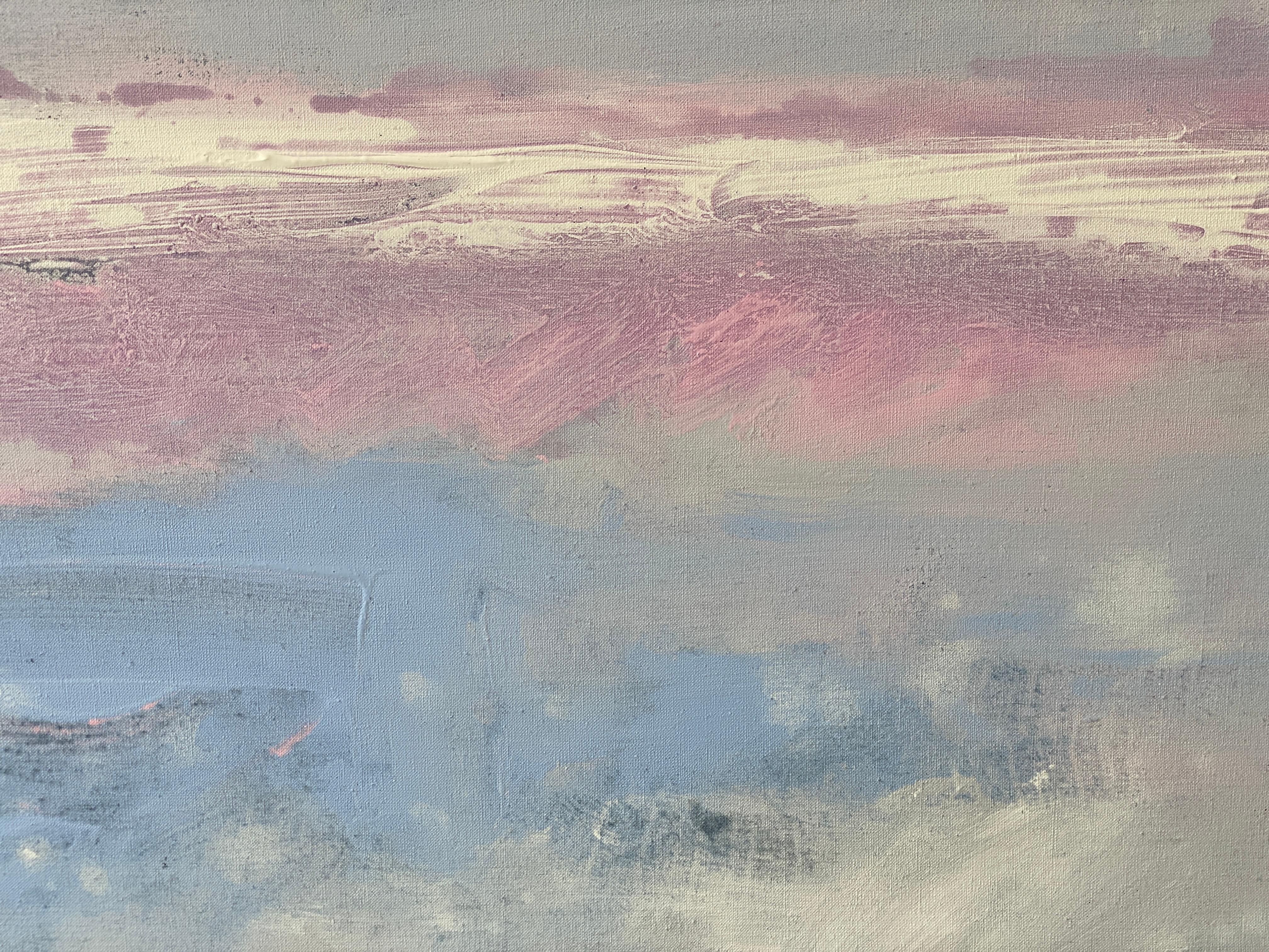 Night is falling blue pink ocean abstract landscape cloudy impressionism sky  For Sale 12