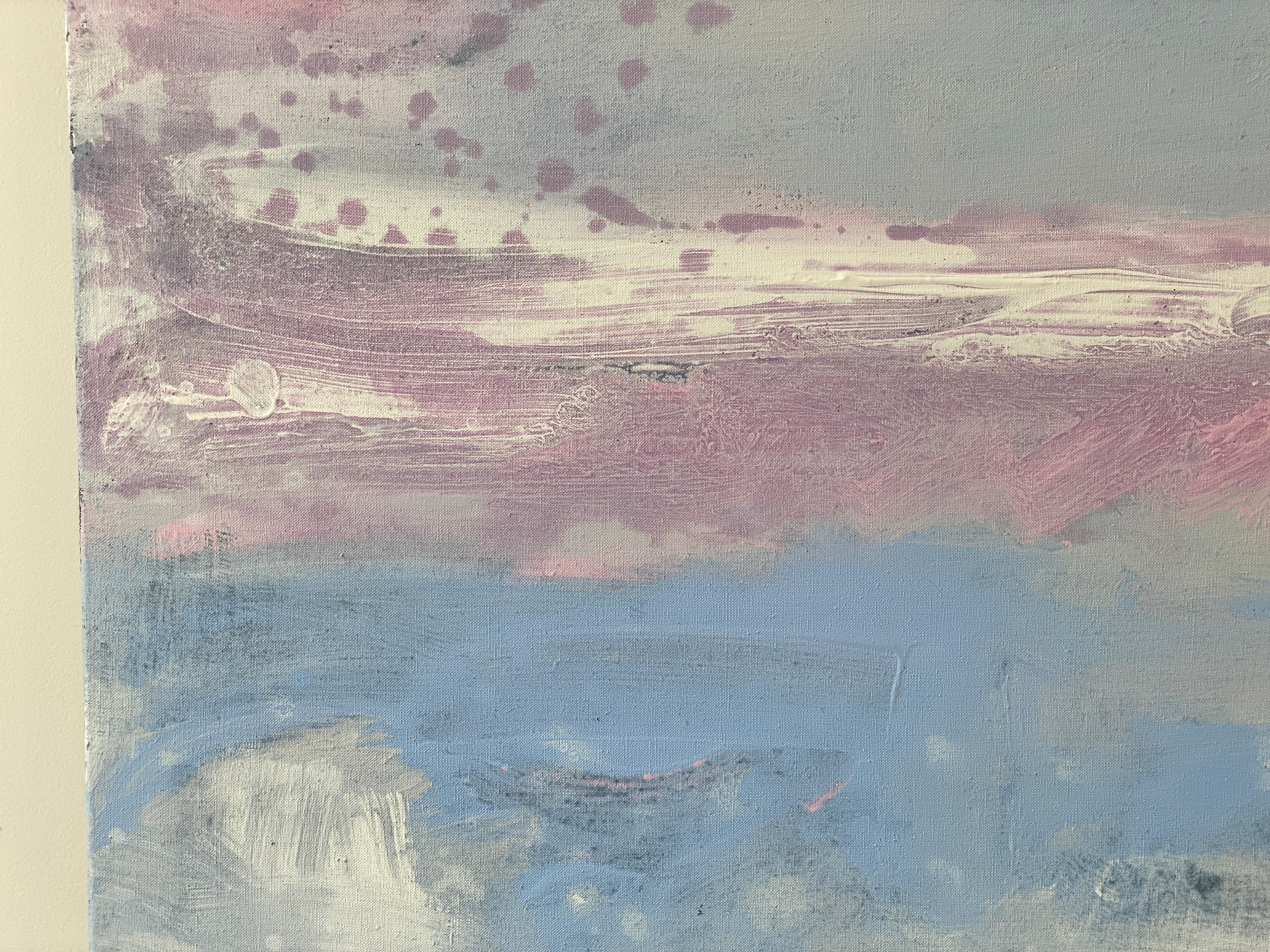Night is falling blue pink ocean abstract landscape cloudy impressionism sky  For Sale 14