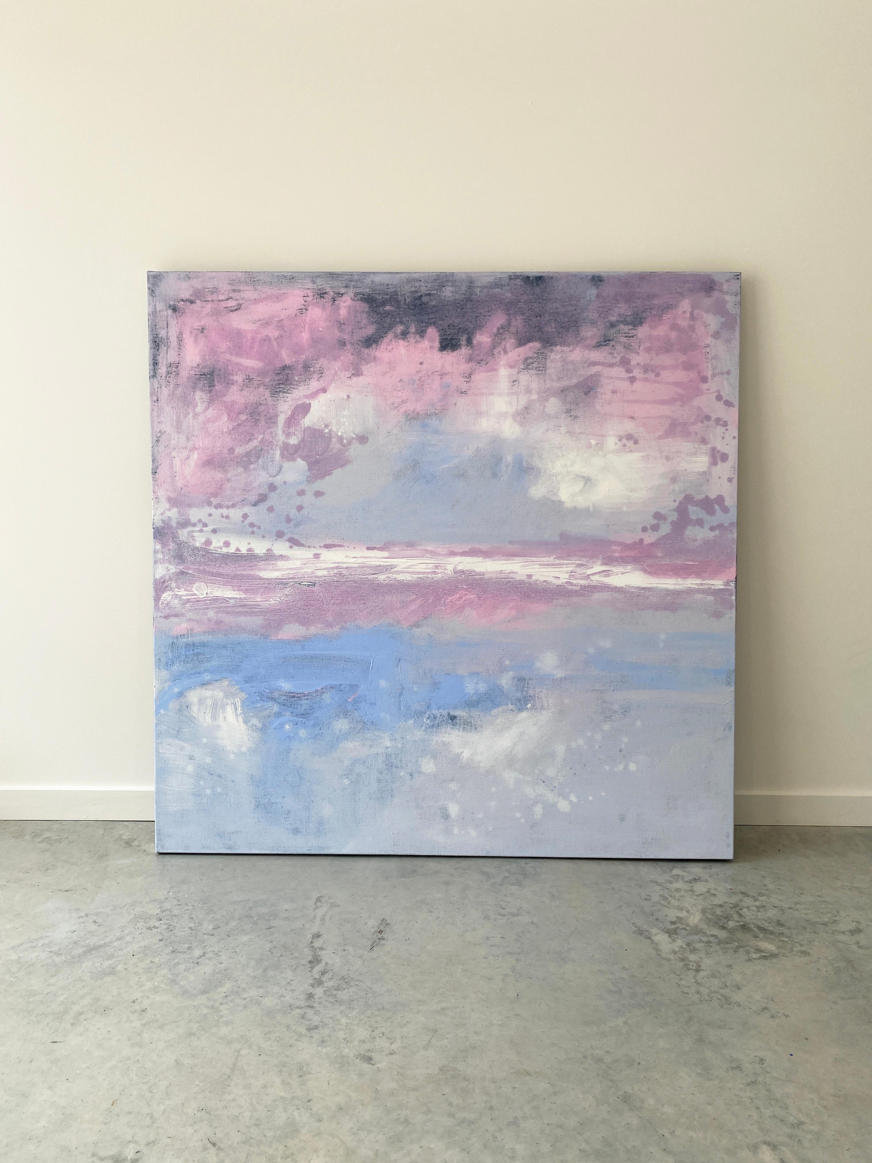 Night is falling blue pink ocean abstract landscape cloudy impressionism sky  - Painting by Kathleen Rhee