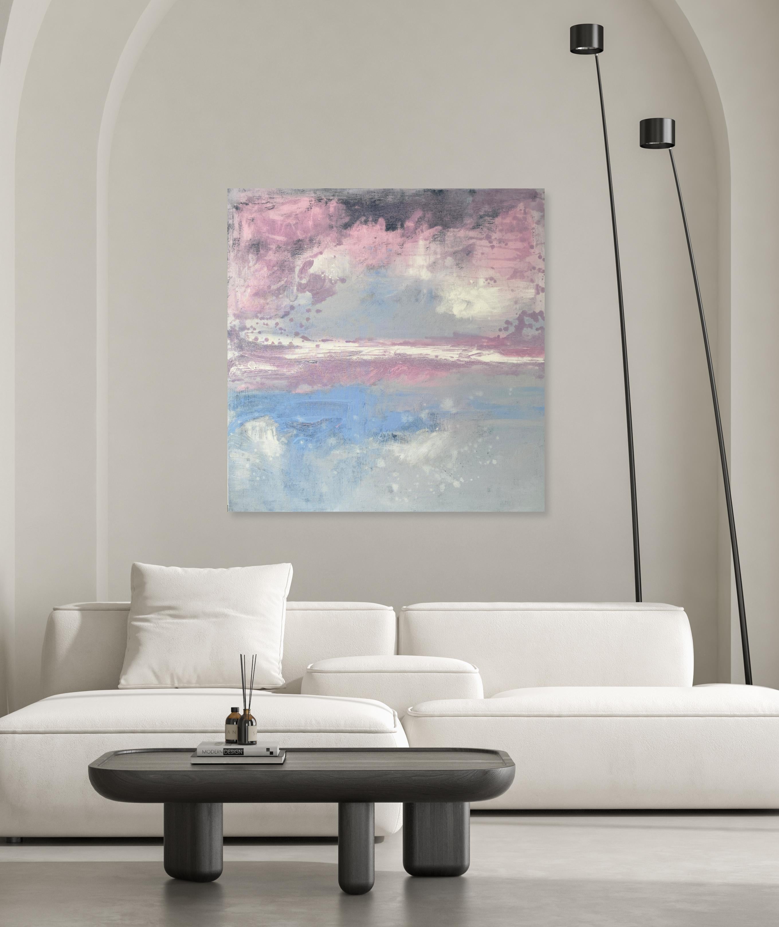 Night is falling blue pink ocean abstract landscape cloudy impressionism sky  - Abstract Painting by Kathleen Rhee