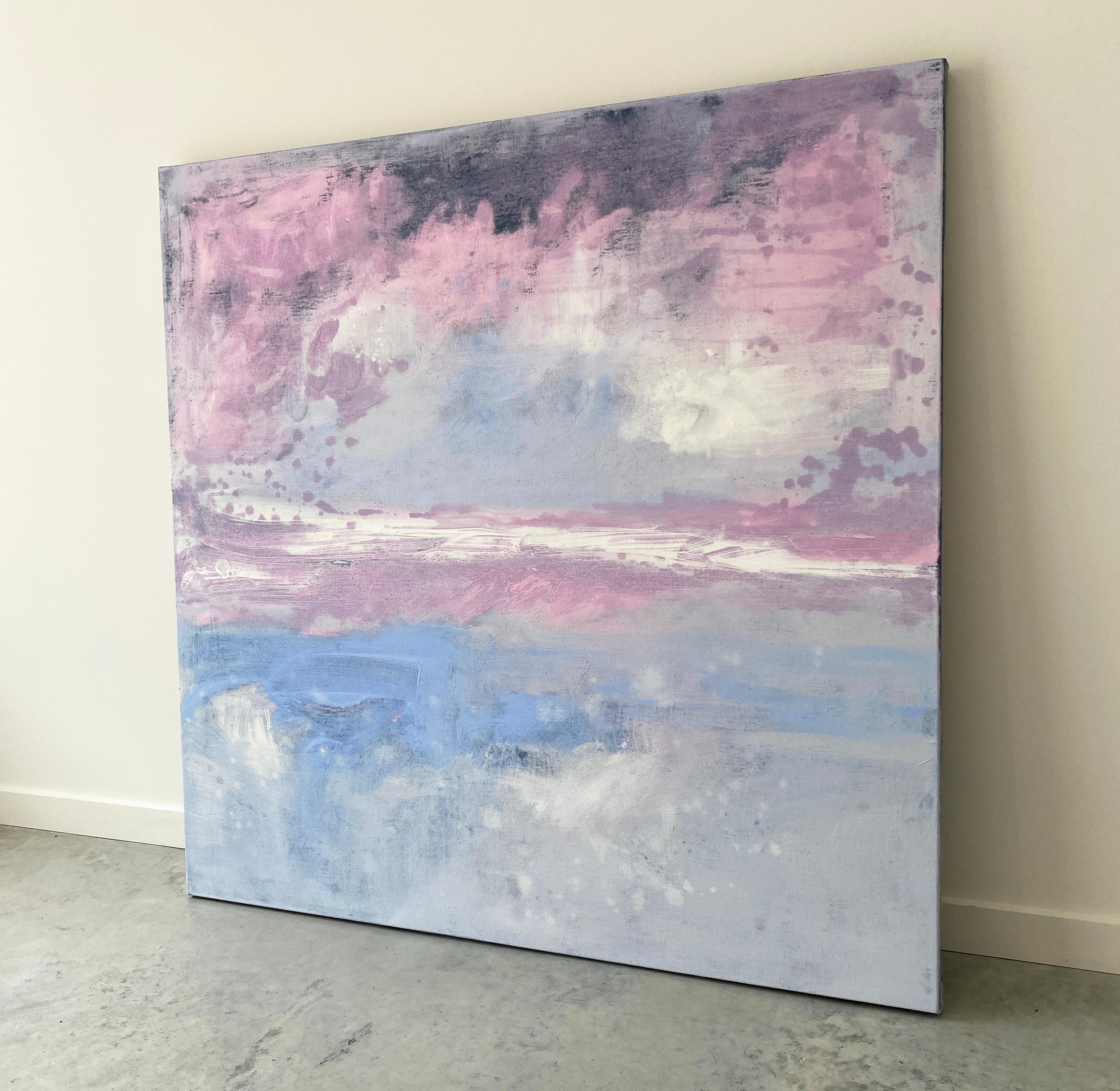 Night is falling blue pink ocean abstract landscape cloudy impressionism sky  For Sale 3