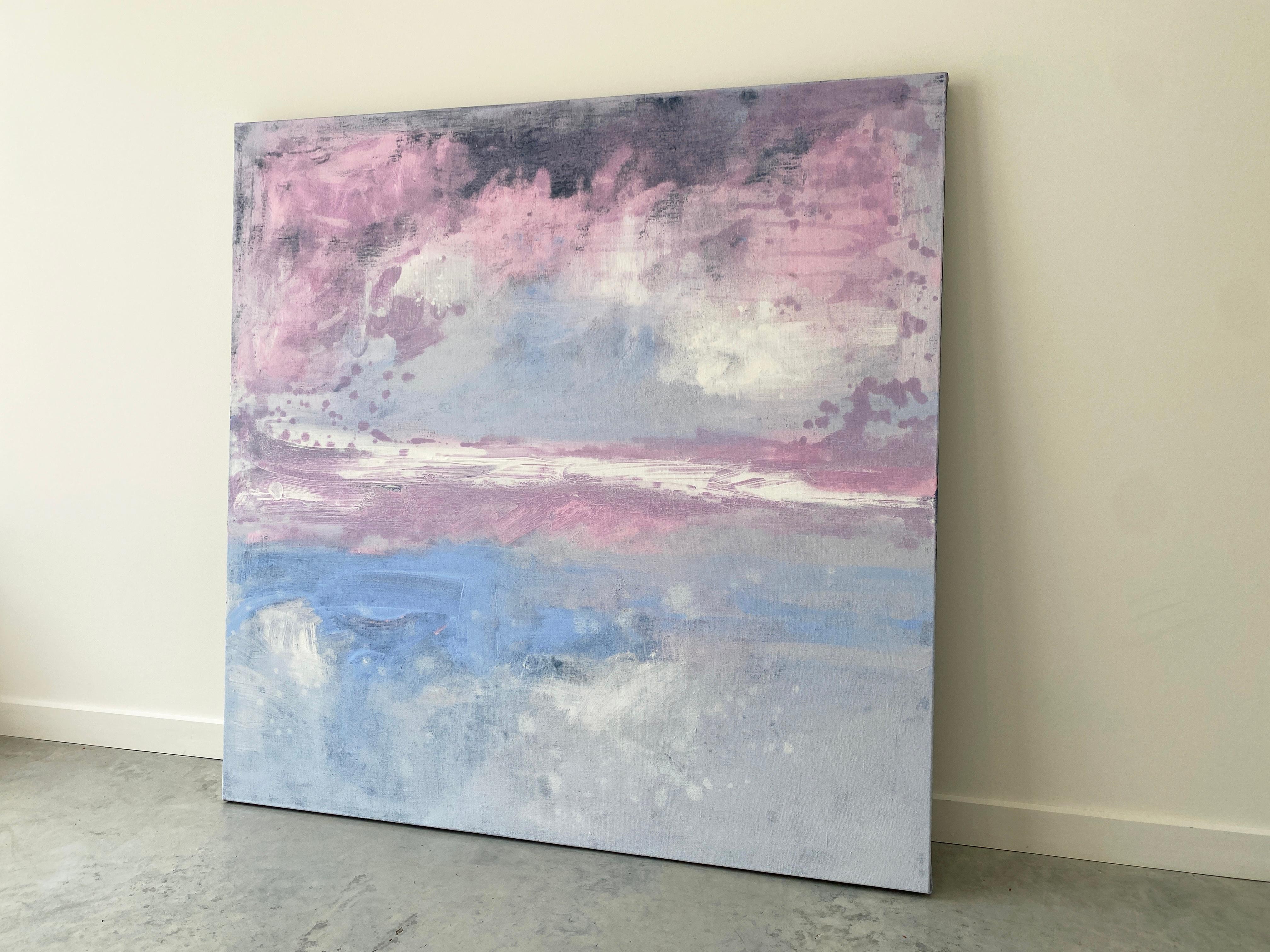 Night is falling blue pink ocean abstract landscape cloudy impressionism sky  For Sale 4