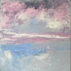 Night is falling blue pink ocean abstract landscape cloudy impressionism sky